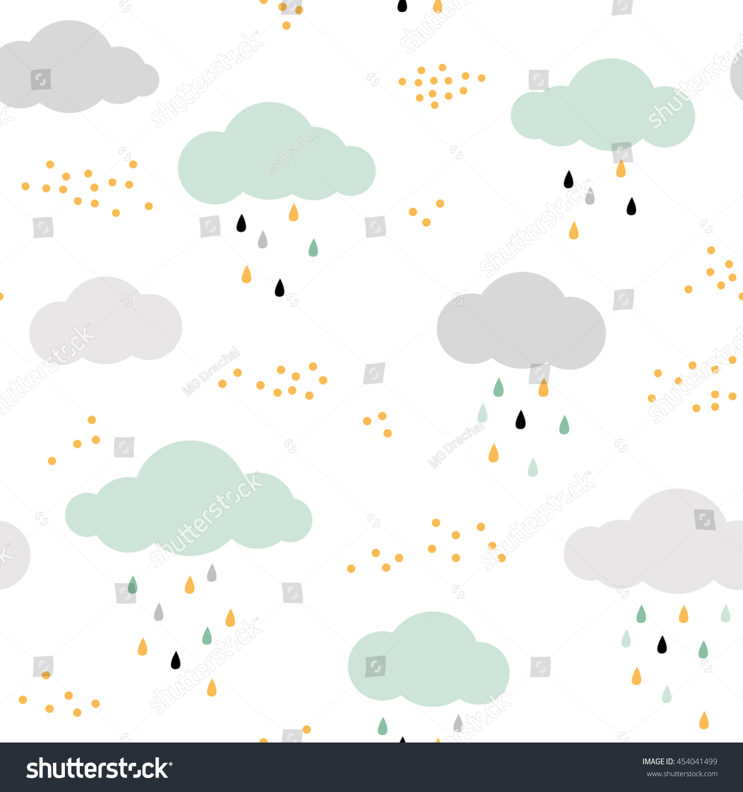 Cute Seamless Pattern Clouds Rain Drops Stock Vector (Royalty Free ...