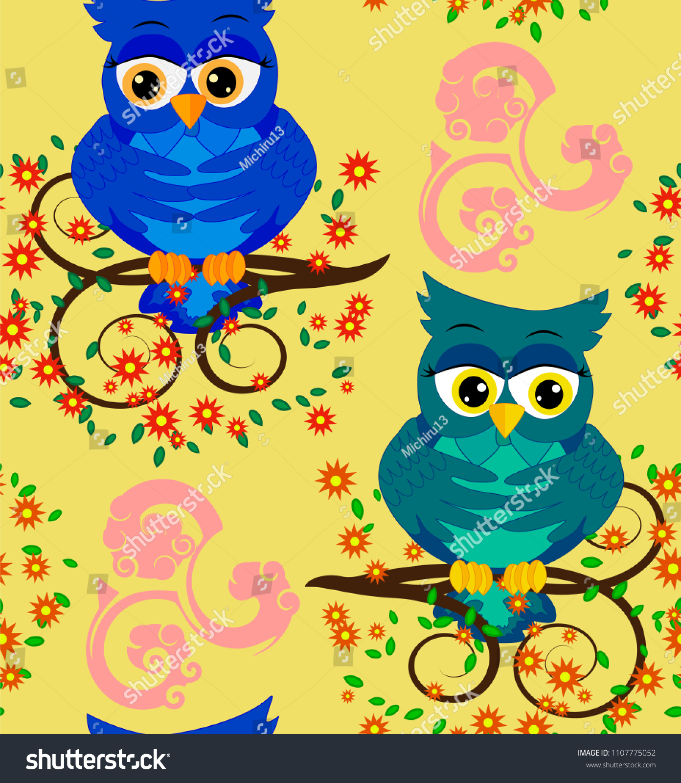 Cute Seamless Pattern With Owls And Stars In Pastel Colors Cute Seamless Pattern With Owls And Stars In Pastel Colors