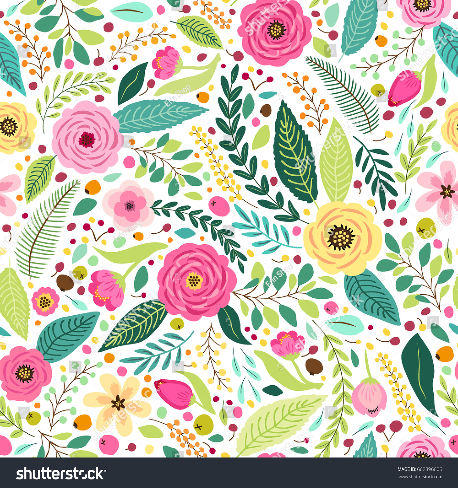 Cute Seamless Pattern Rustic Hand Drawn Stock Vector (Royalty Free ...