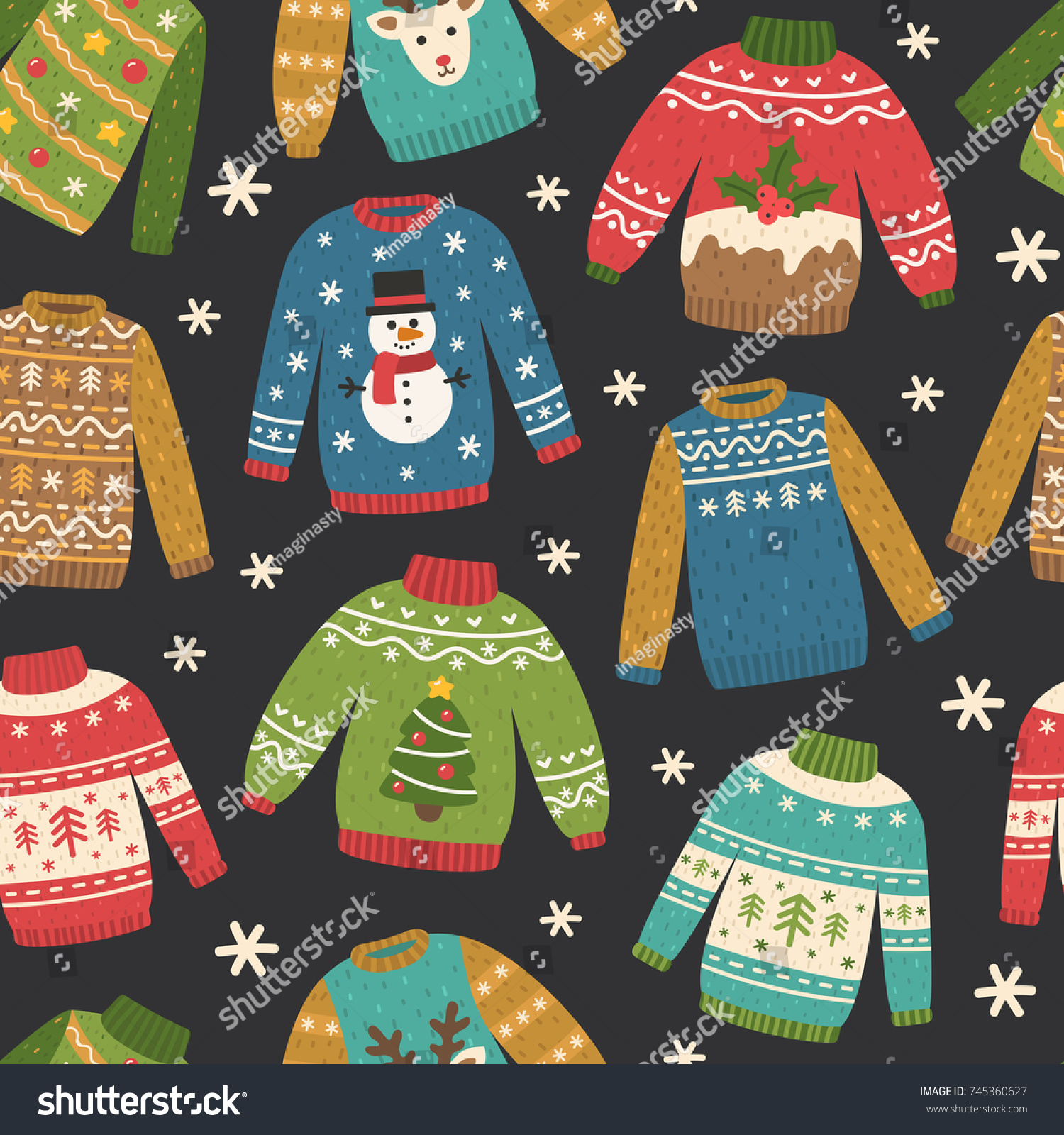 Cute Seamless Pattern Ugly Christmas Sweaters Stock Vector (Royalty ...