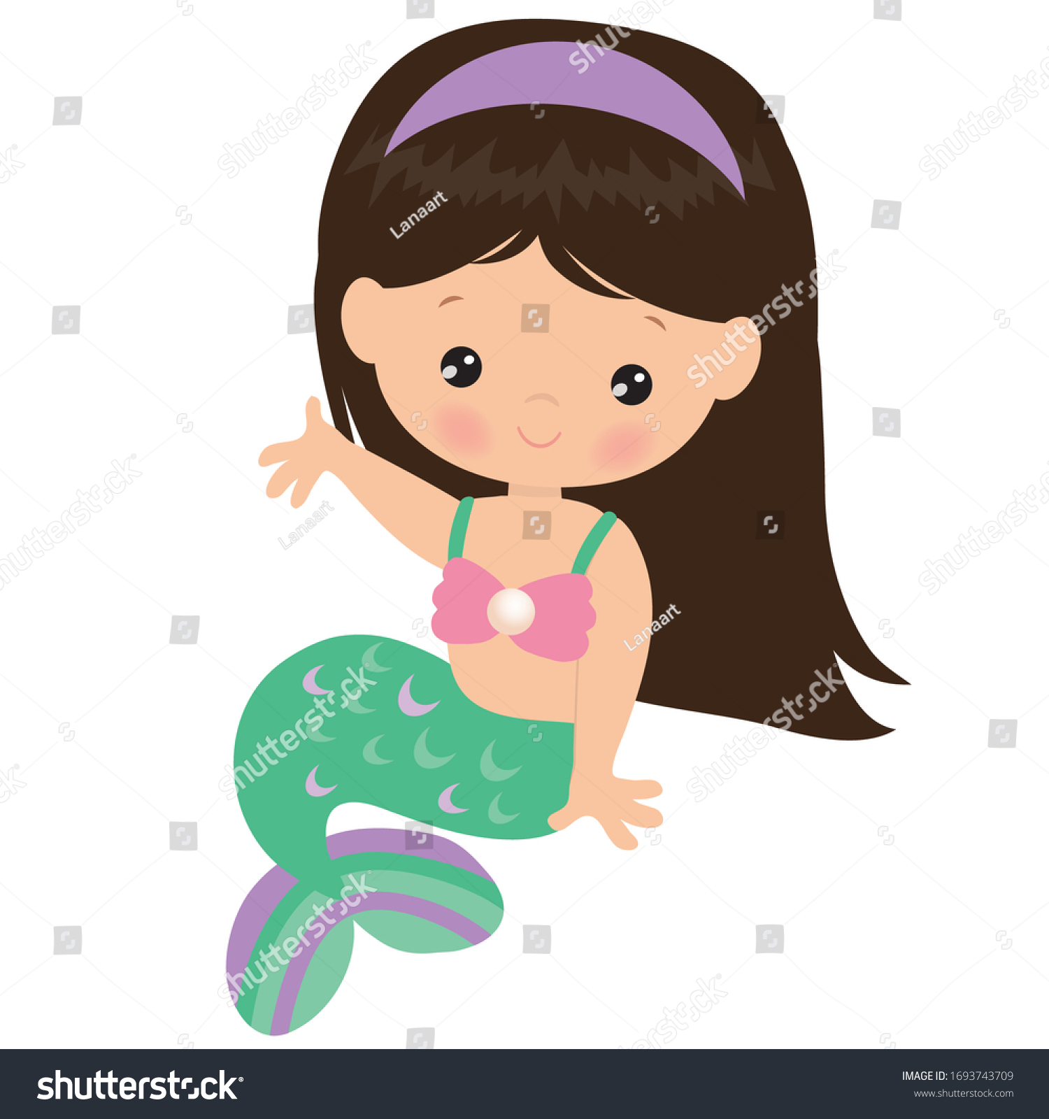 Cute Seated Mermaid Vector Cartoon Illustration Stock Vector (Royalty ...