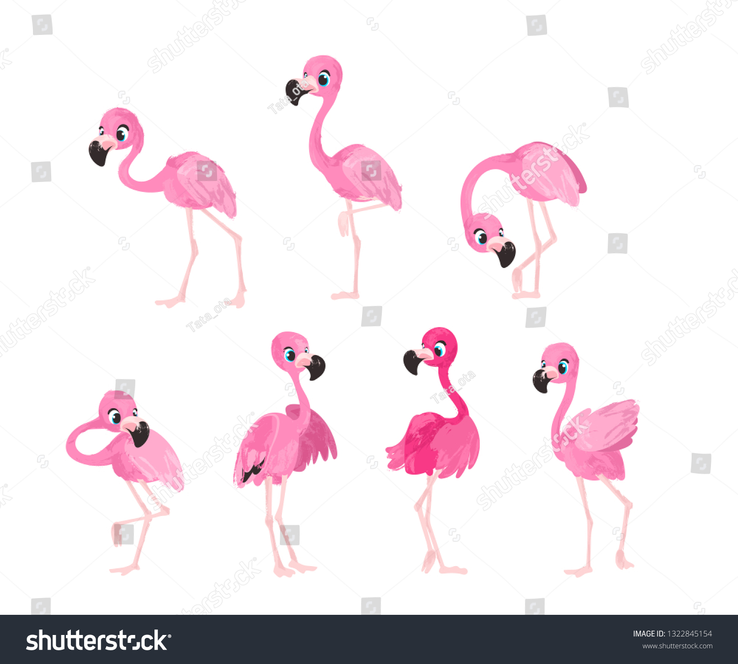 Cute Set Cartoon Flamingo Character Design Stock Vector (Royalty Free ...