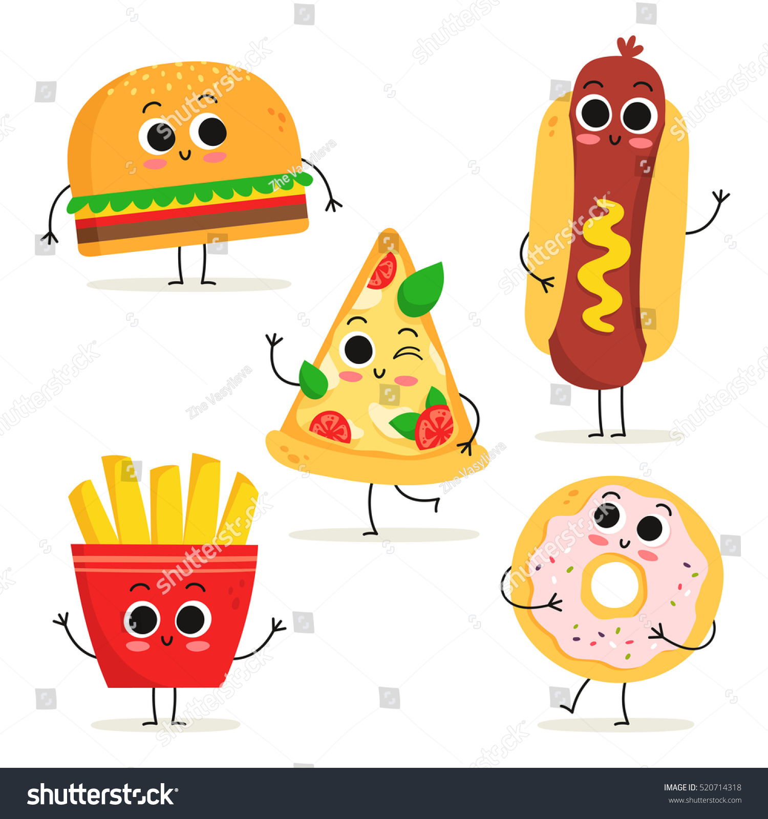  Cute Set Five Cartoon Fast Food Stock Vector 520714318 