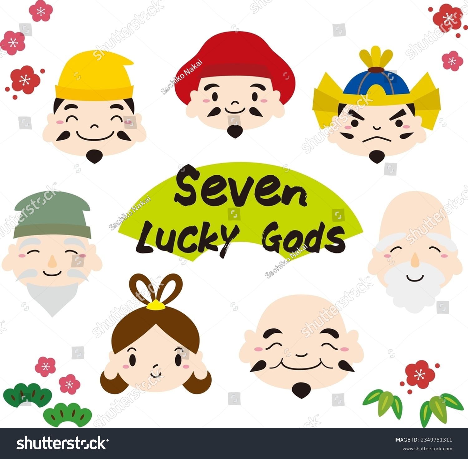 SVG of Cute Seven Gods of Good Luck Character Face Illustration without border svg