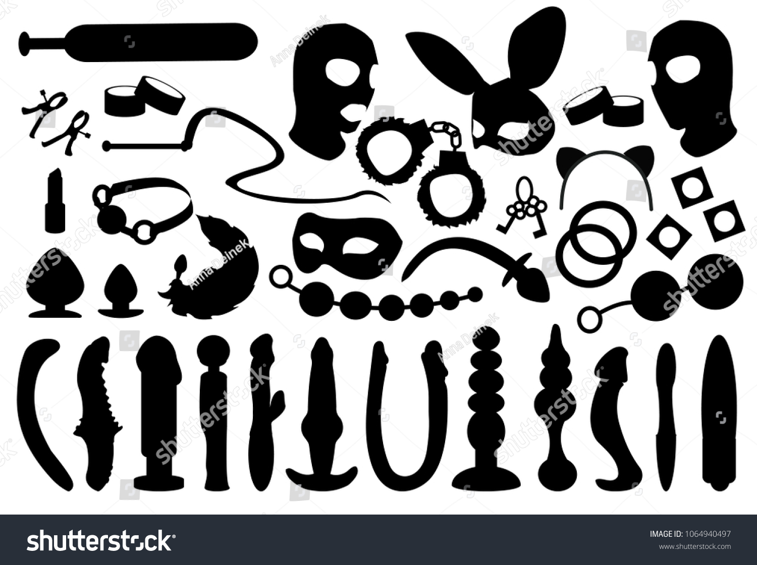 Cute Sex Toy Set Vibrators Anal Stock Vector Royalty Free 1064940497