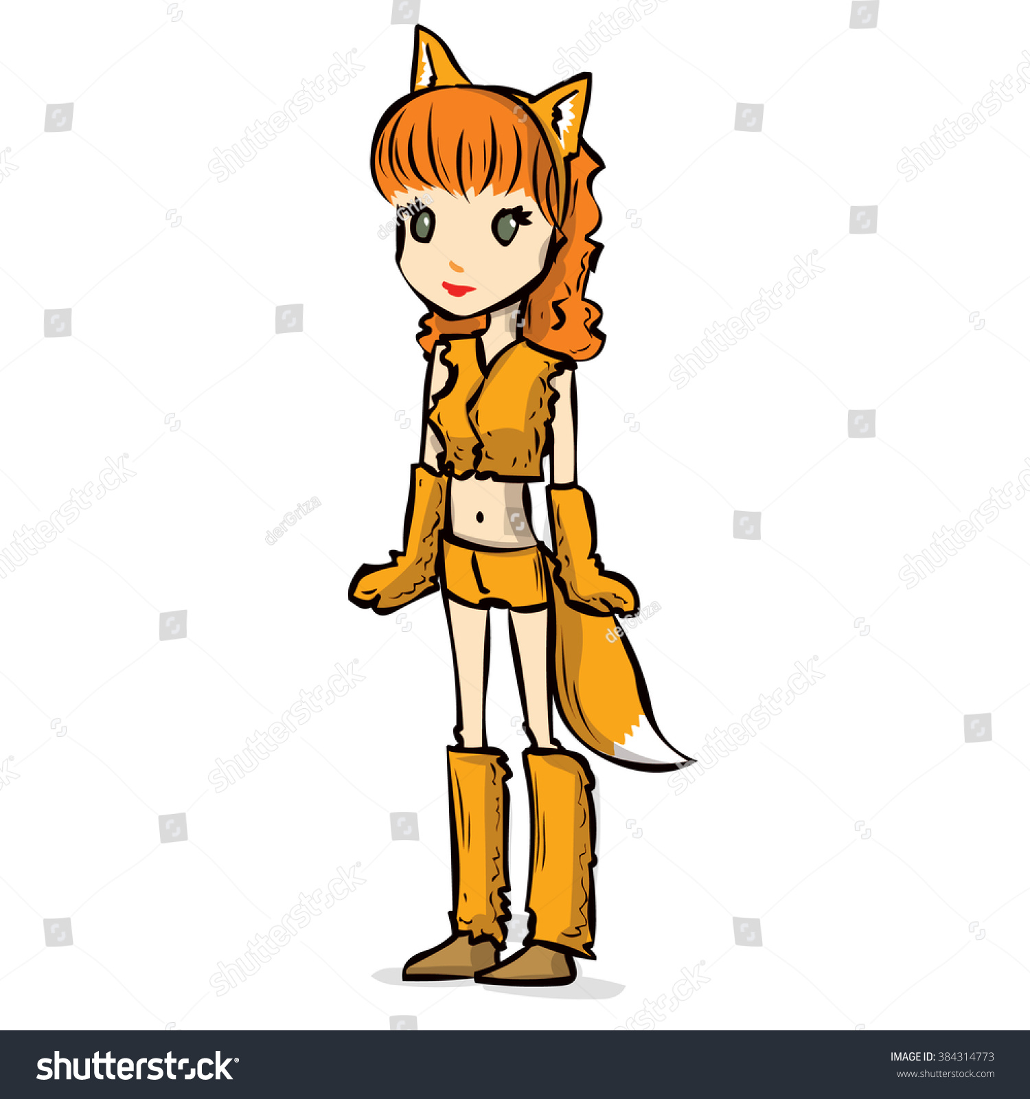 Cute Sexy Girl Fox Costume Hand Stock Vector Royalty Free 384314773