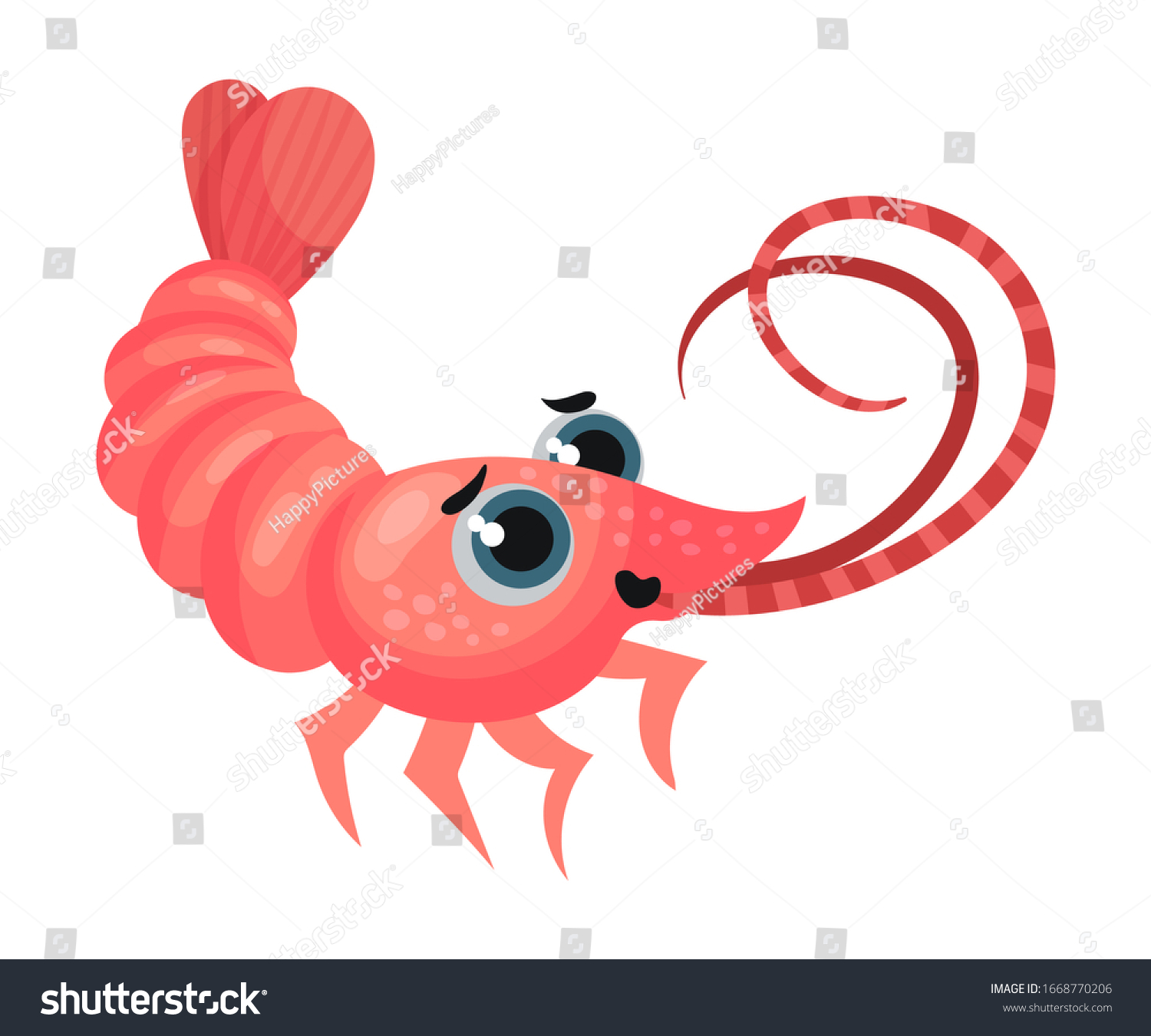 Cute Shrimp Cartoon Character Big Eyes Stock Vector Royalty Free