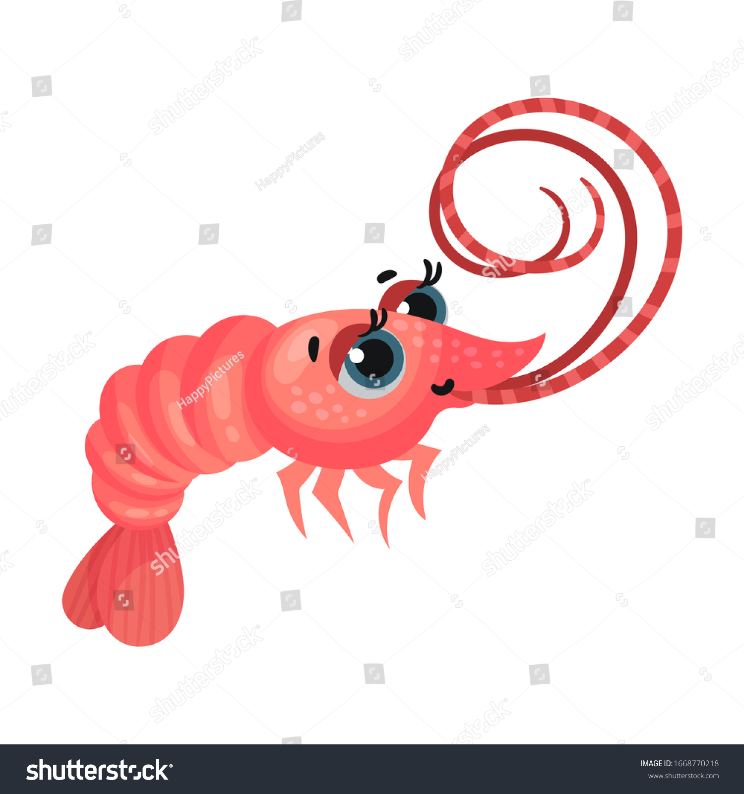 Cute Shrimp Cartoon Character Big Eyes Stock Vector Royalty Free 1668770218