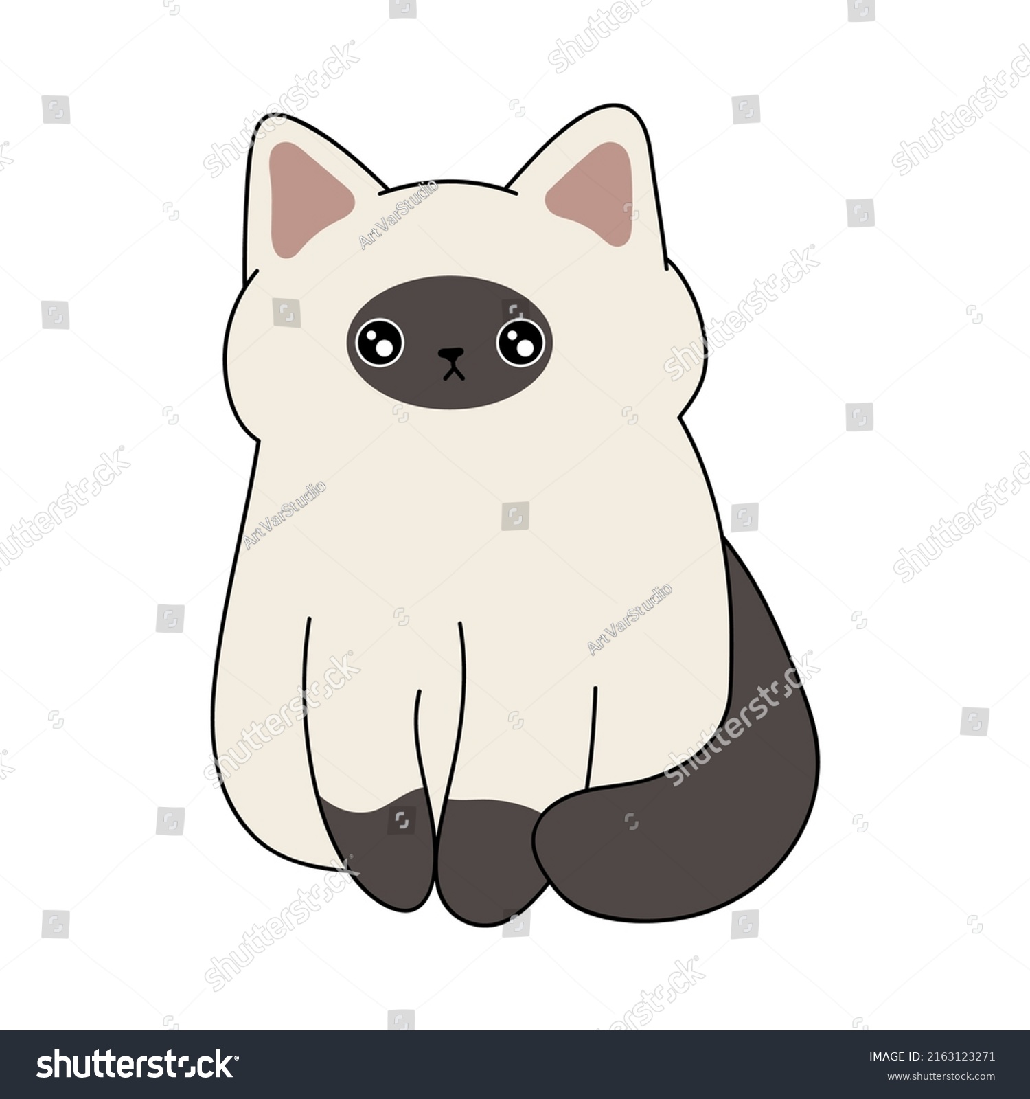 SVG of Cute Siamese cat with an indifferent face. Vector illustration of a cute kitten. Cute little illustration of cat for kids, baby book, fairy tales, covers, baby shower invitation, textile t-shirt. svg