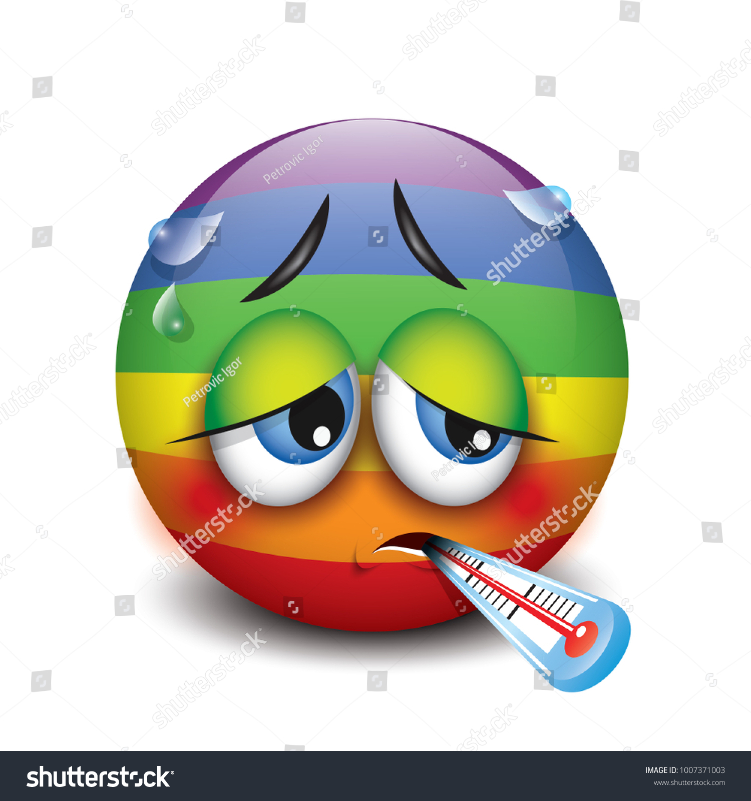 Cute Sick Emoticon Thermometer Emoji Smiley Image Vectorielle De