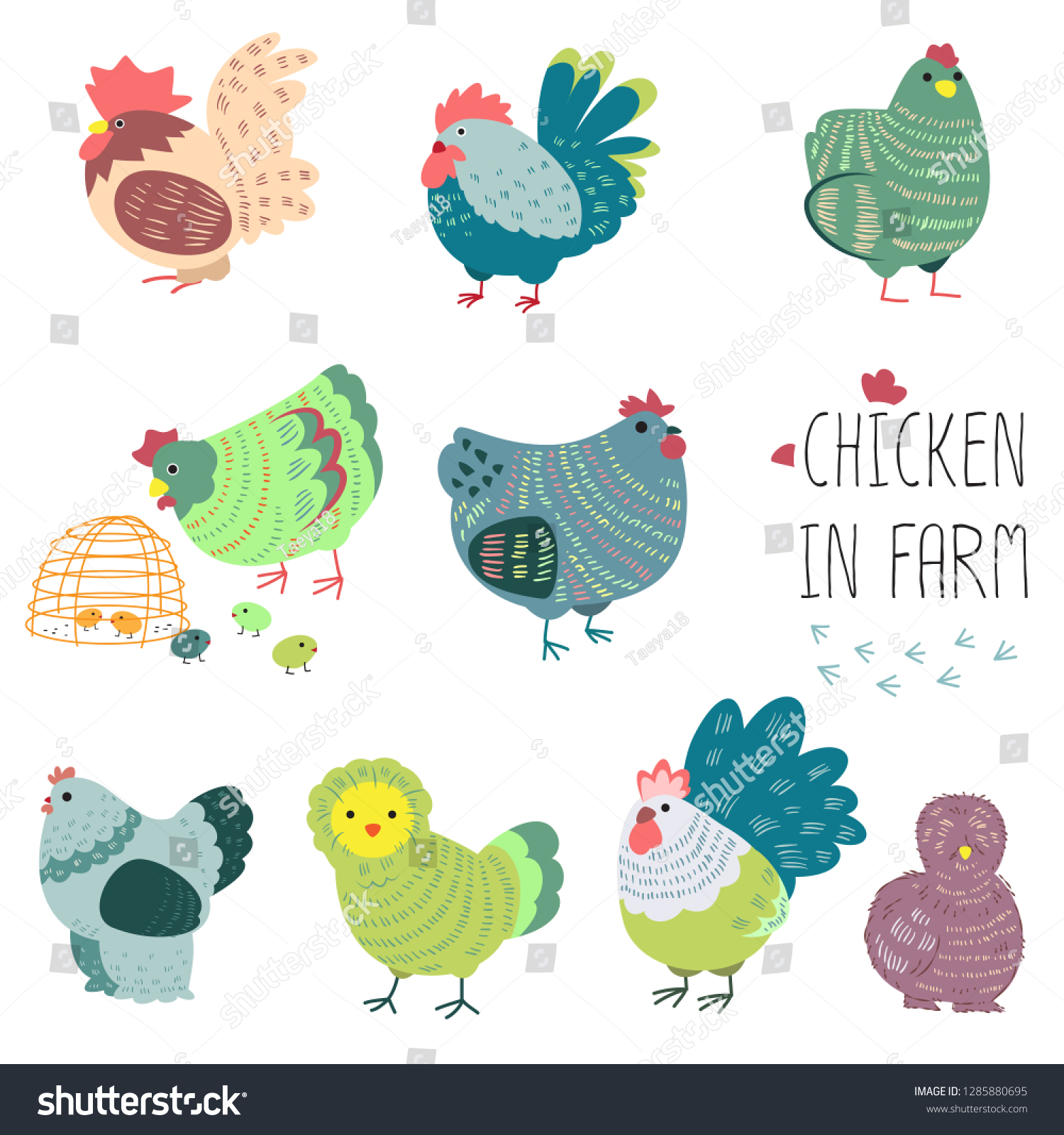 Cute Simple Graphic Character Chicken Farm Stock Vector Royalty Free 1285880695