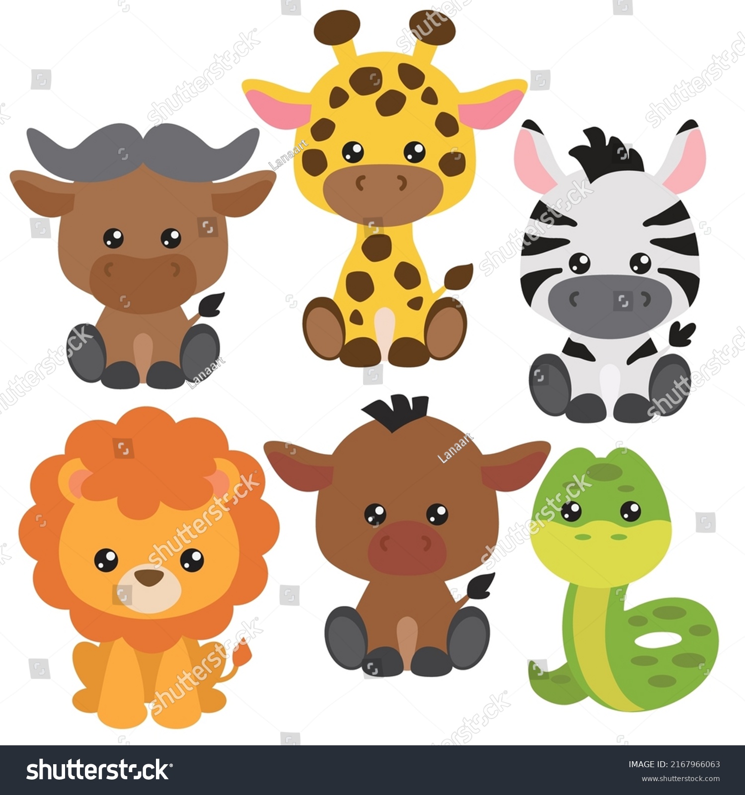 Cute Sitting Baby Animals Vector Cartoon Stock Vector (royalty Free 