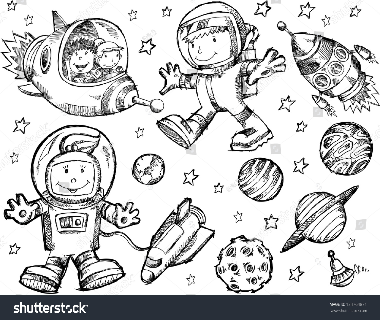 Cute Sketch Drawing Doodle Outer Space Stock Vector Royalty Free