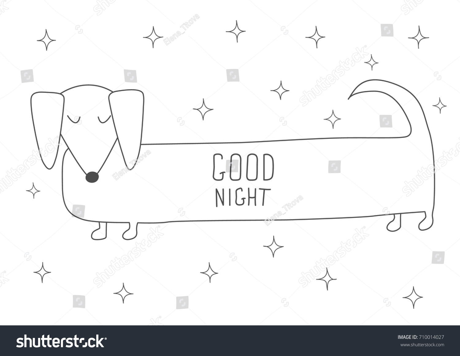 SVG of Cute sleeping Dachshund.  Antistress coloring book. Hand drawn elements for your designs dress, poster, card, t-shirt. svg