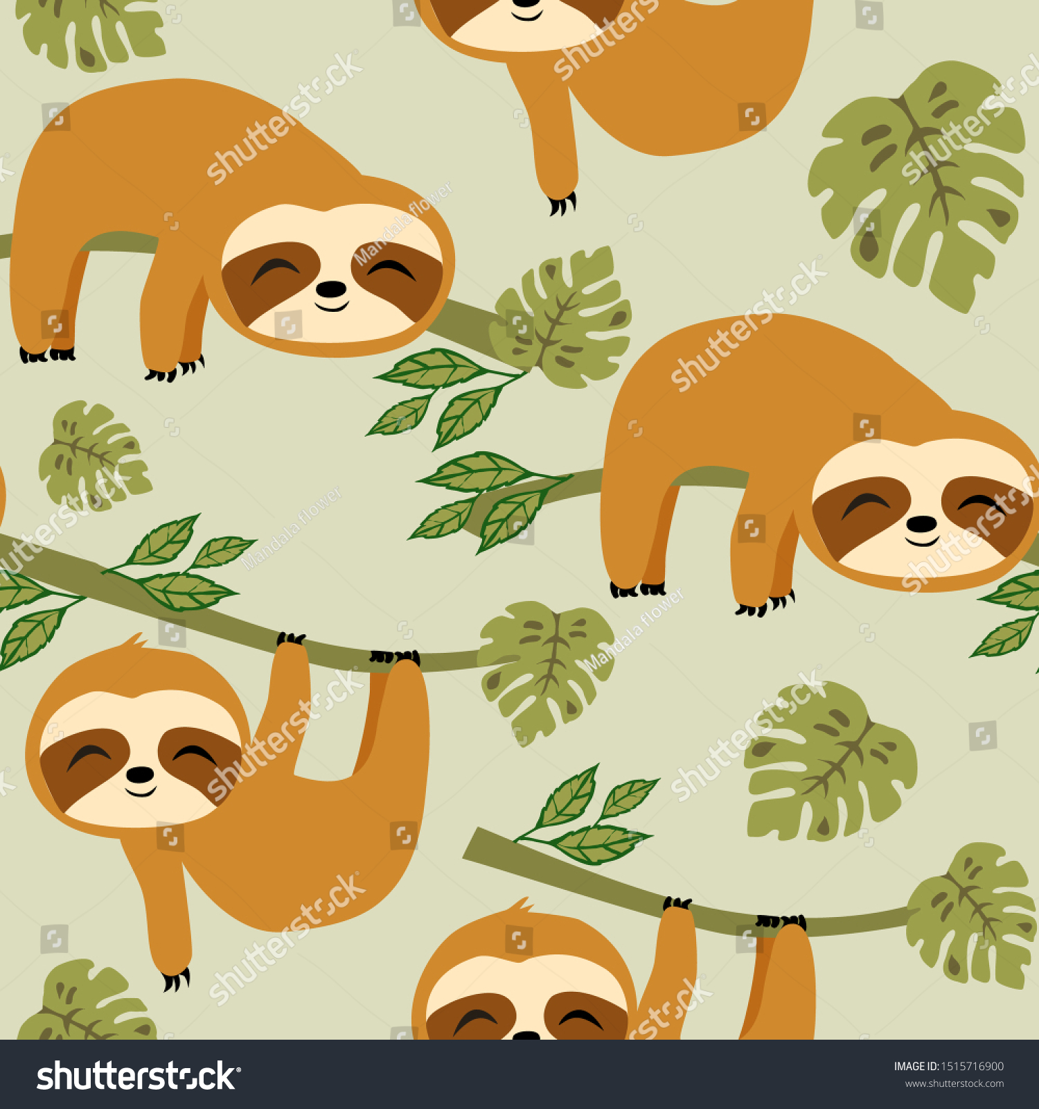 Cute Sloths Surface Pattern Vector Baby Stock Vector Royalty Free