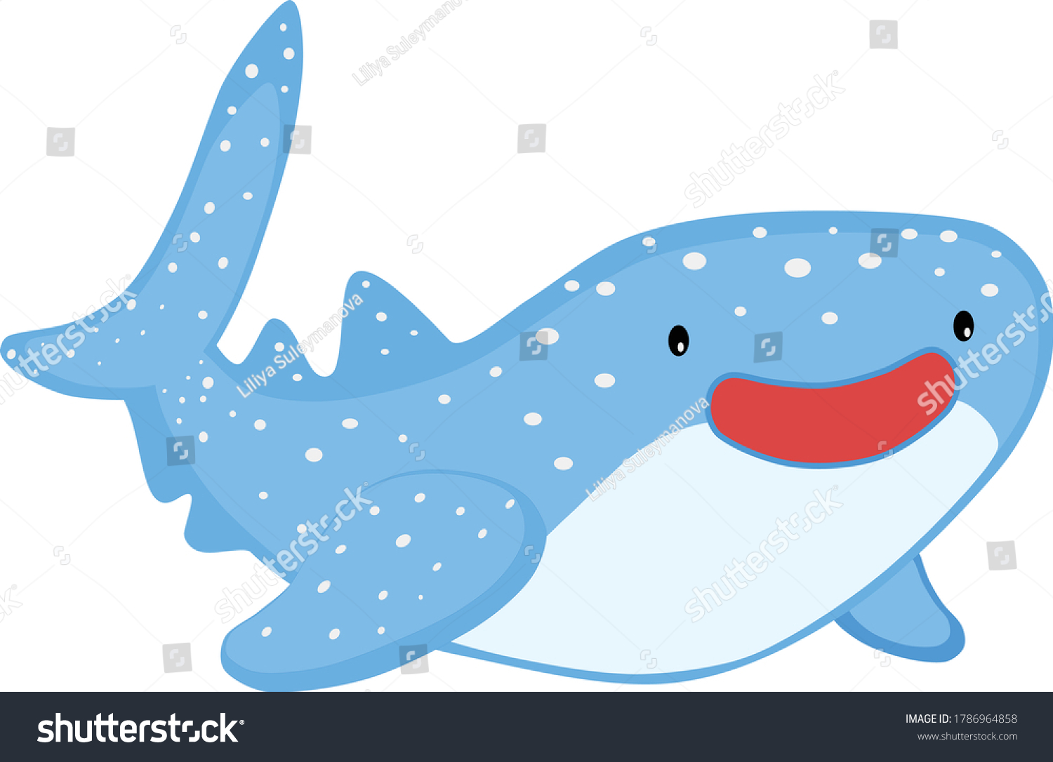 Cute Smiling Blue Whale Shark Stock Vector (Royalty Free) 1786964858