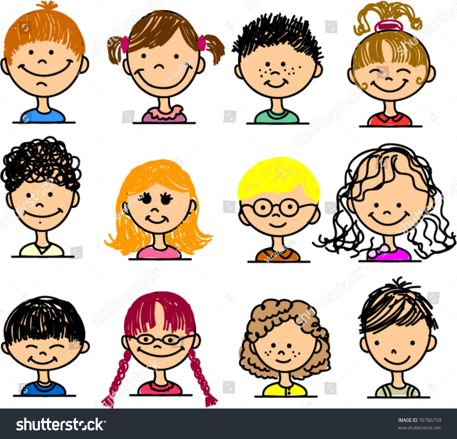 Cute Smiling Faces Of People Stock Vector Illustration 76786759 ...