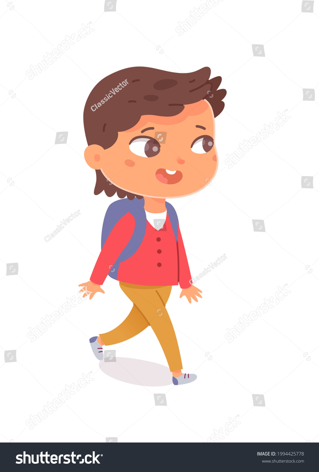 Cute Smiling Little Schoolboy Backpack Walking Stock Vector (Royalty ...