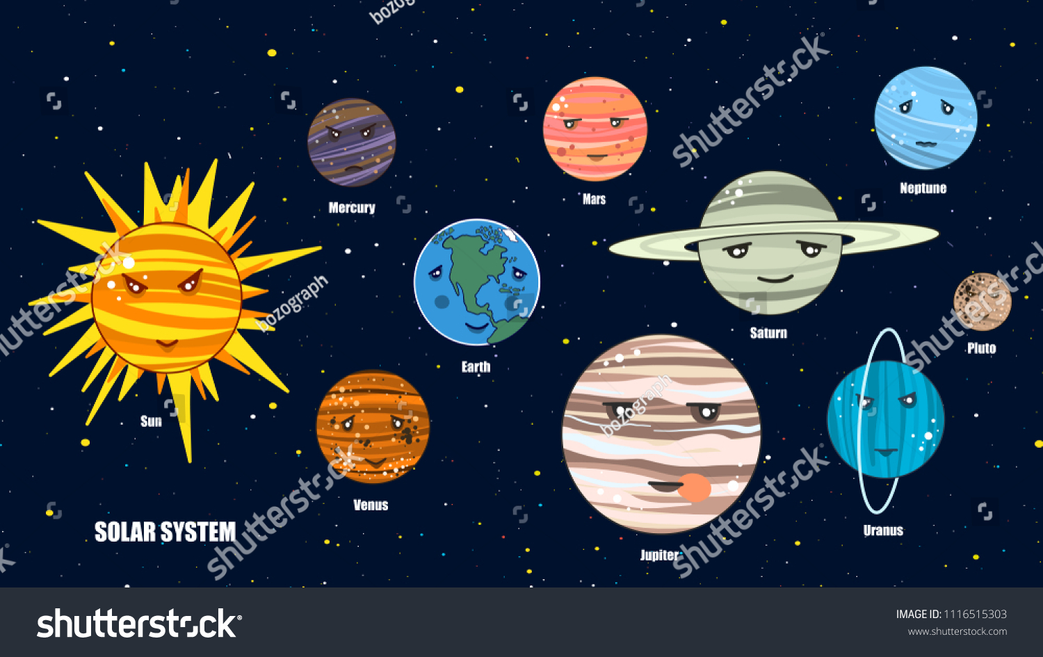 Cute Solar System Space Stock Vector (Royalty Free) 1116515303 ...