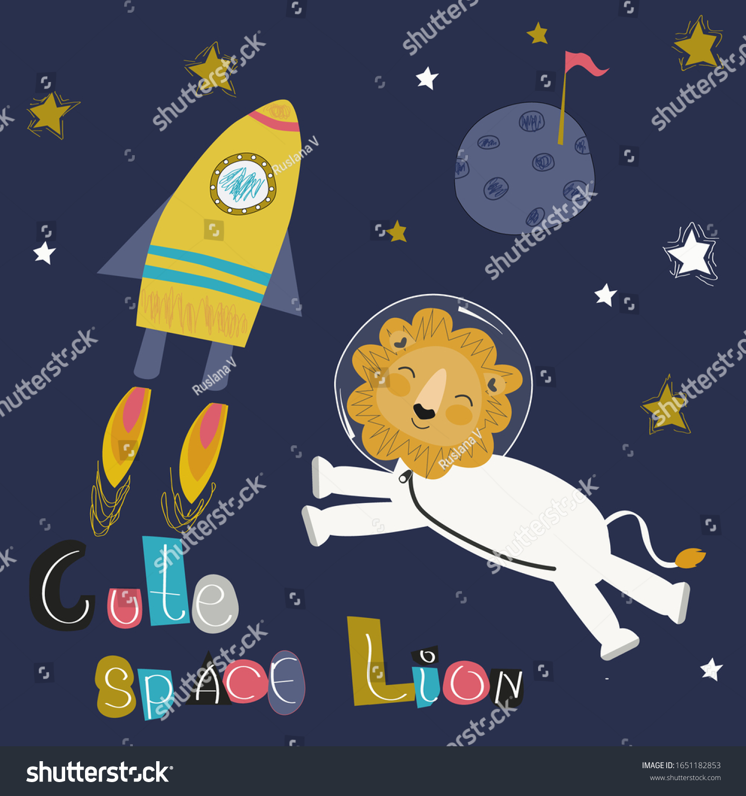 Cute Space Lion Astronaut Cosmos Rocket Stock Vector Royalty Free 1651182853