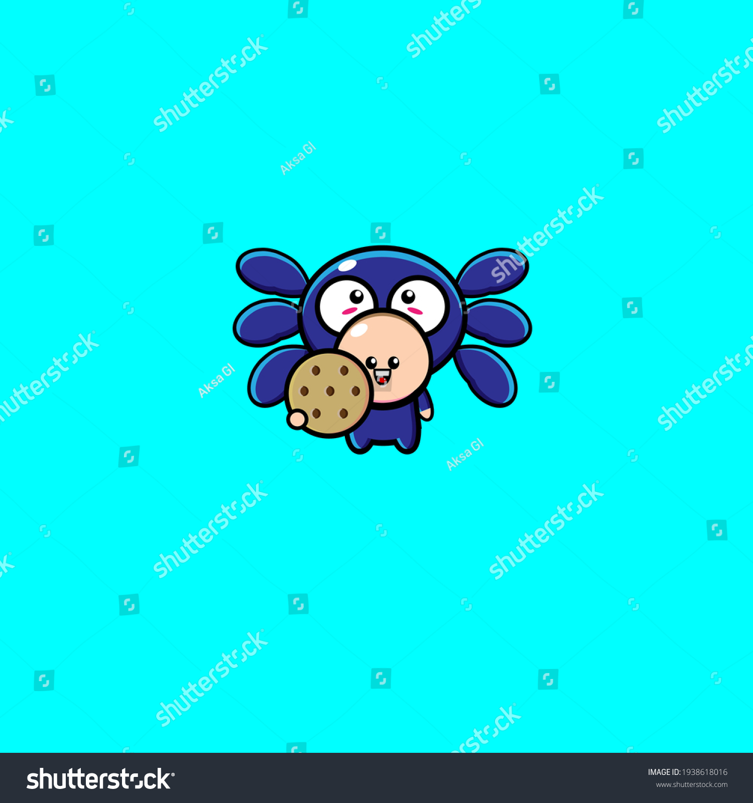 SVG of Cute spider mascot character illustration design eating cookies svg