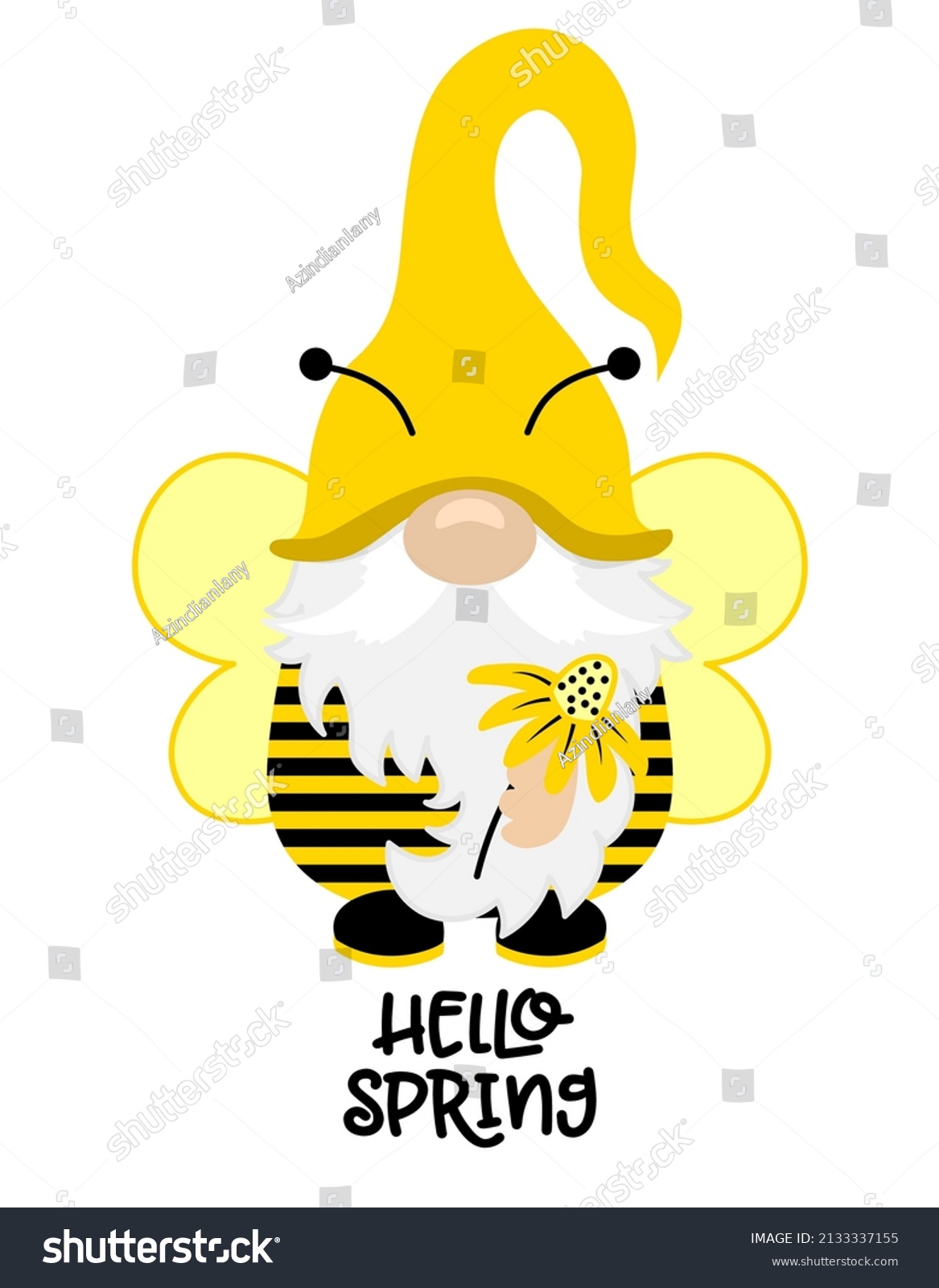 SVG of Cute Spring bee gnome - hand drawn modern gnome  illustration. Perfect for advertising, poster, announcement or greeting card. Beautiful gnome in Honeybee costume. svg