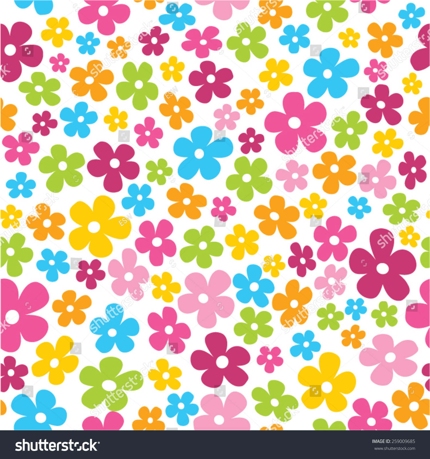 Cute Spring Flowers Vibrant Colors Seamless Stock Vector 259009685 ...