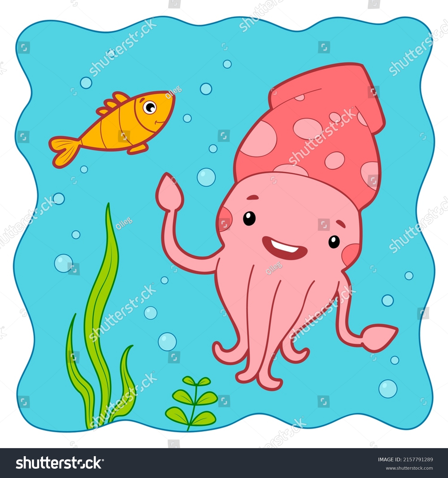 Cute Squid Underwater Cartoon Squid Clipart Stock Vector (Royalty Free ...