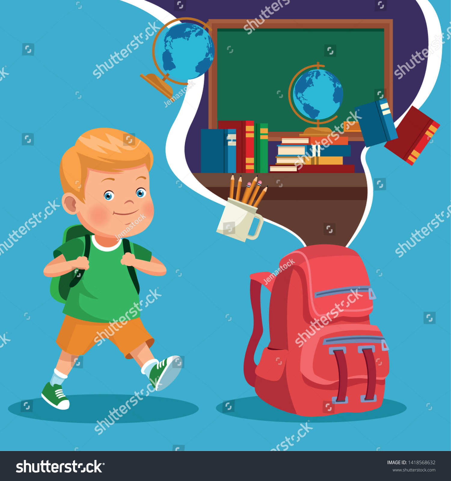 Cute Student Boy Backpack School Classroom Stock Vector Royalty Free