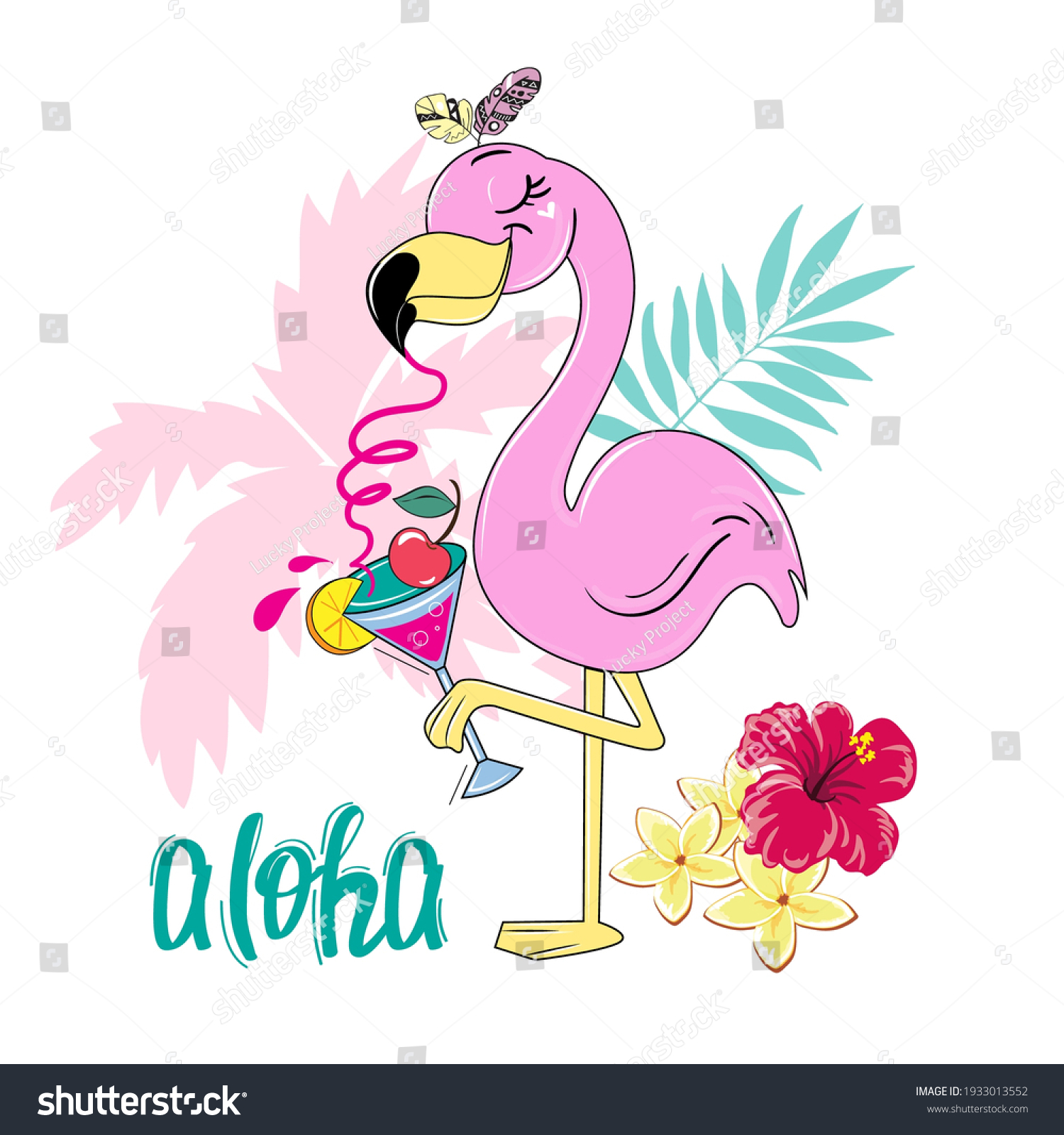 Cute Summer Stickers Flamingo Funny Cartoon Stock Vector (royalty Free 