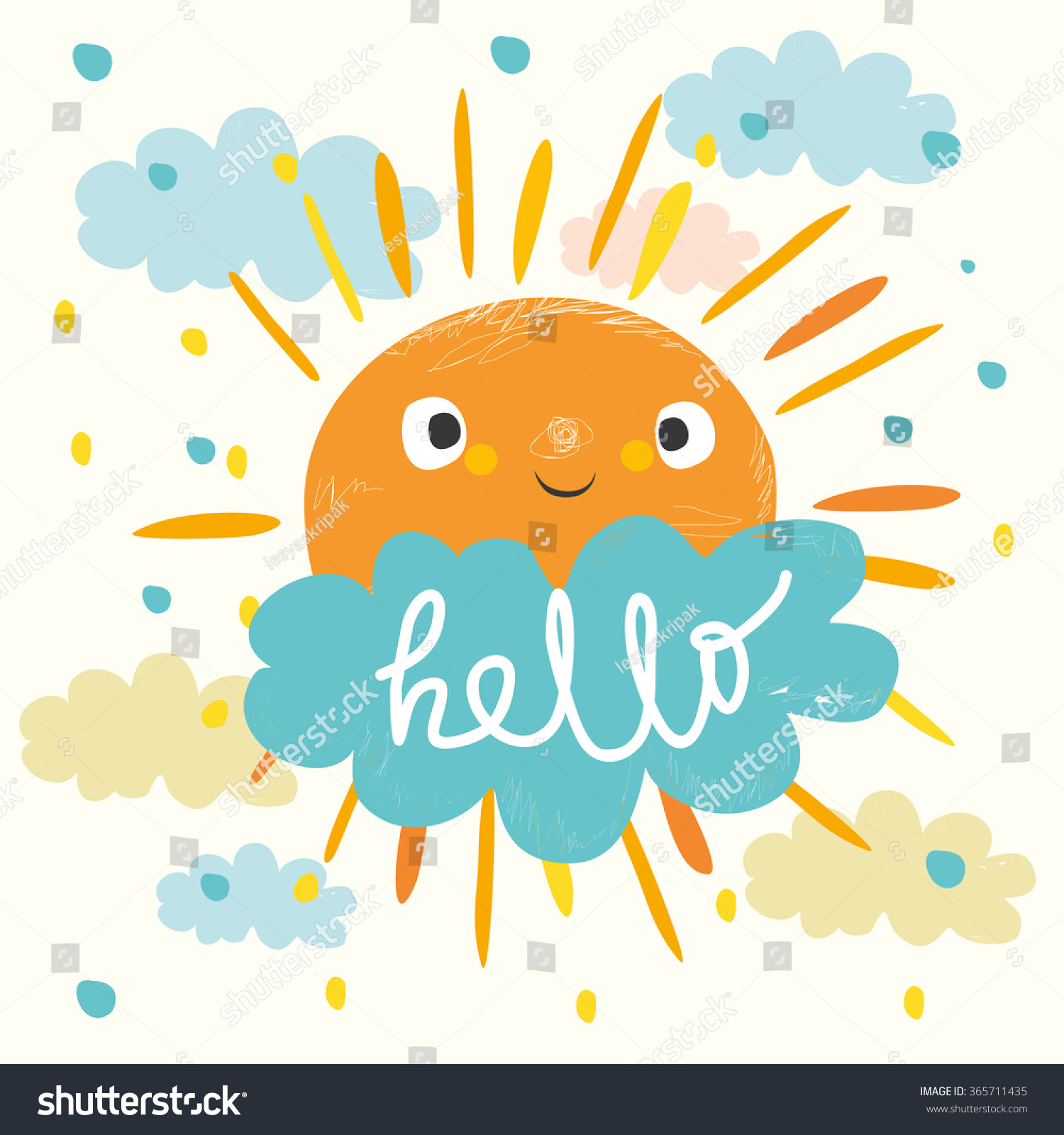 Cute Sun Cloud Says Hello Vector Stock Vector (Royalty Free) 365711435