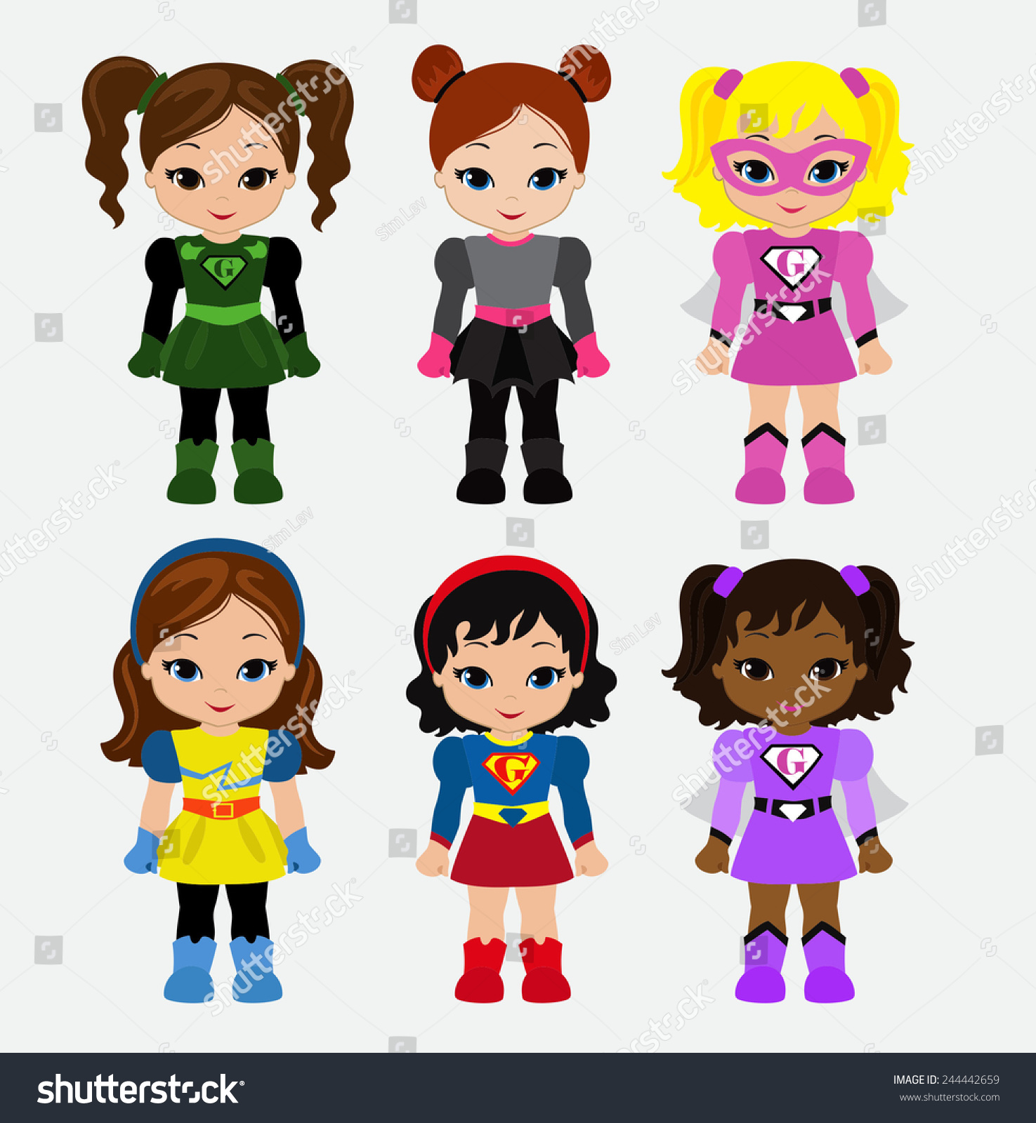 Cute Superhero Girl Vector Clip Art Stock Vector 244442659 ...