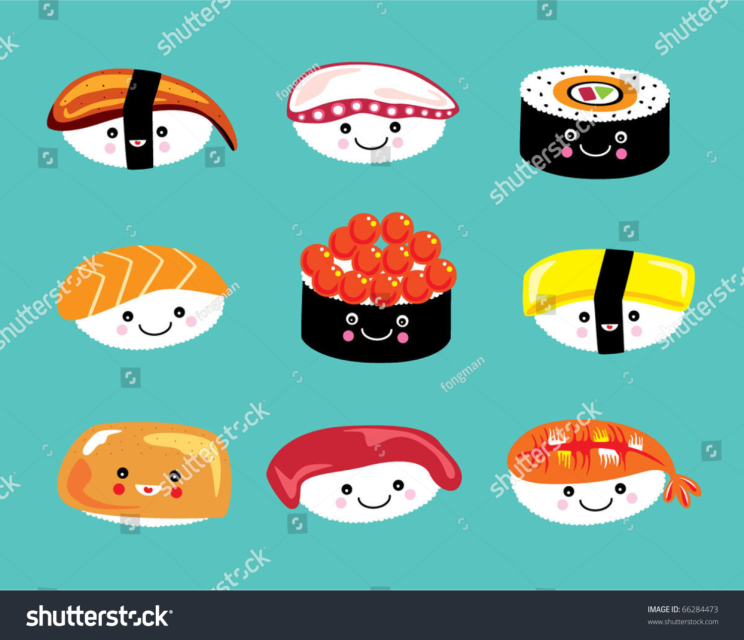Cute Sushi Doodle Stock Vector 66284473 - Shutterstock