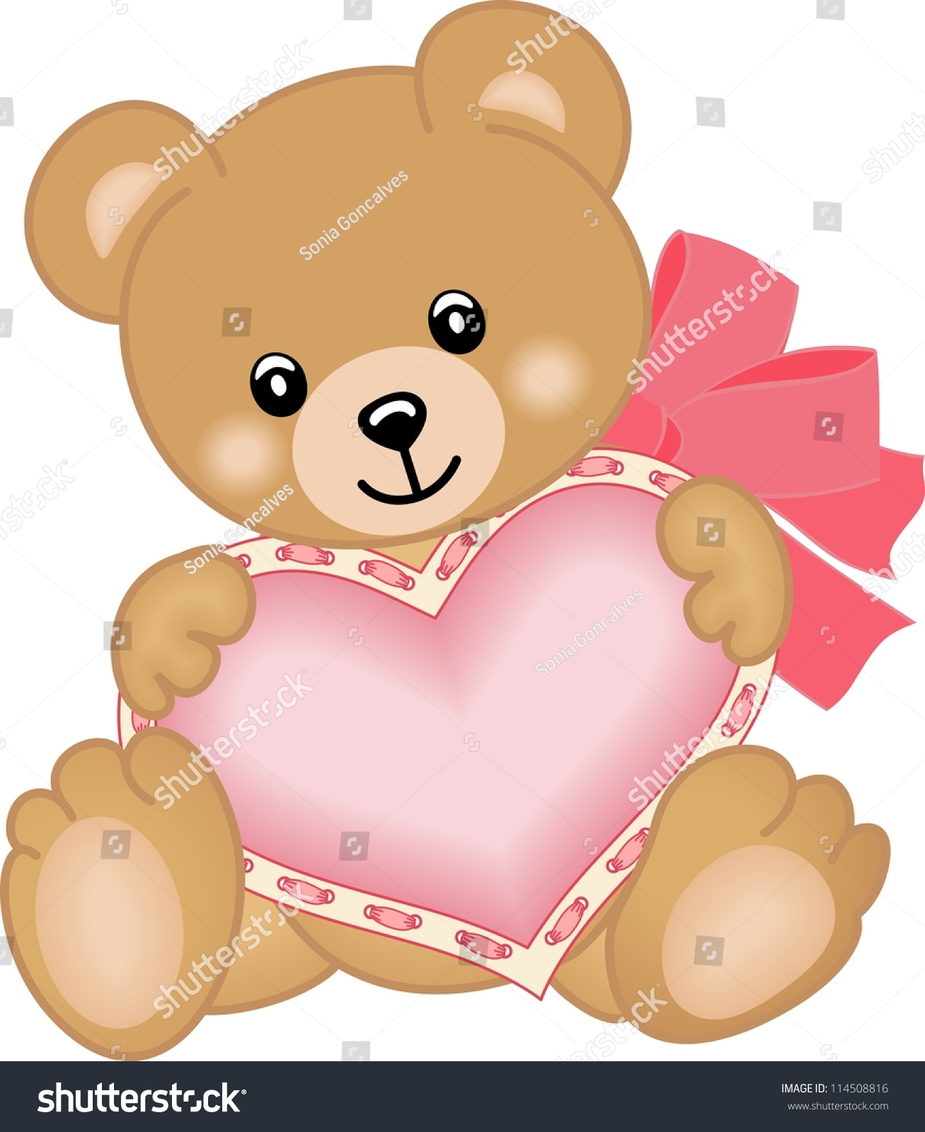 Cute Teddy Bear With Heart Stock Vector Illustration 114508816 ...