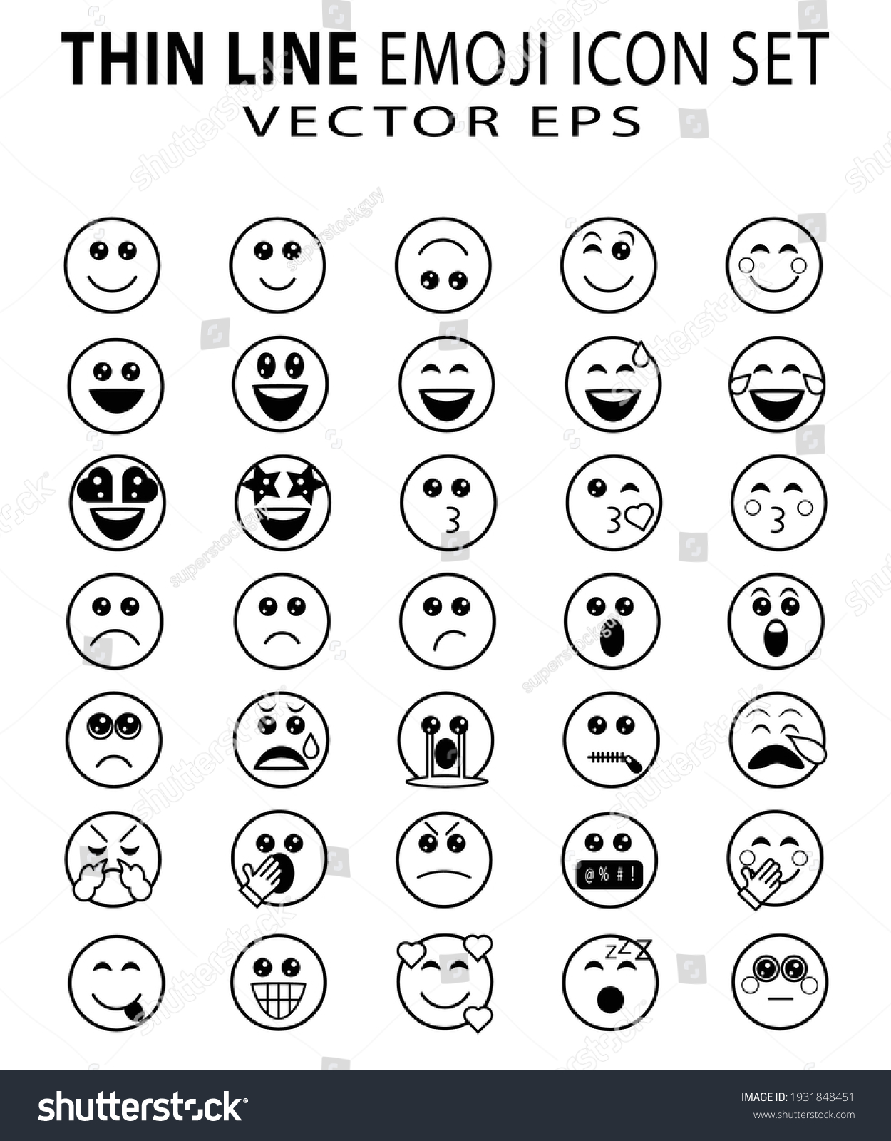 SVG of Cute thin line emoji set on white background. Royalty free and fully editable. svg
