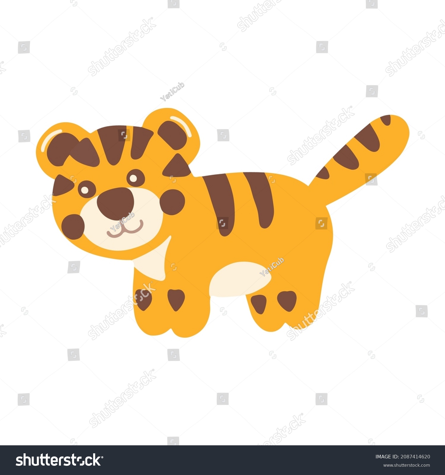 Cute Tiger Kawaii Little Tiger Cub Stock Vector (Royalty Free) 2087414620