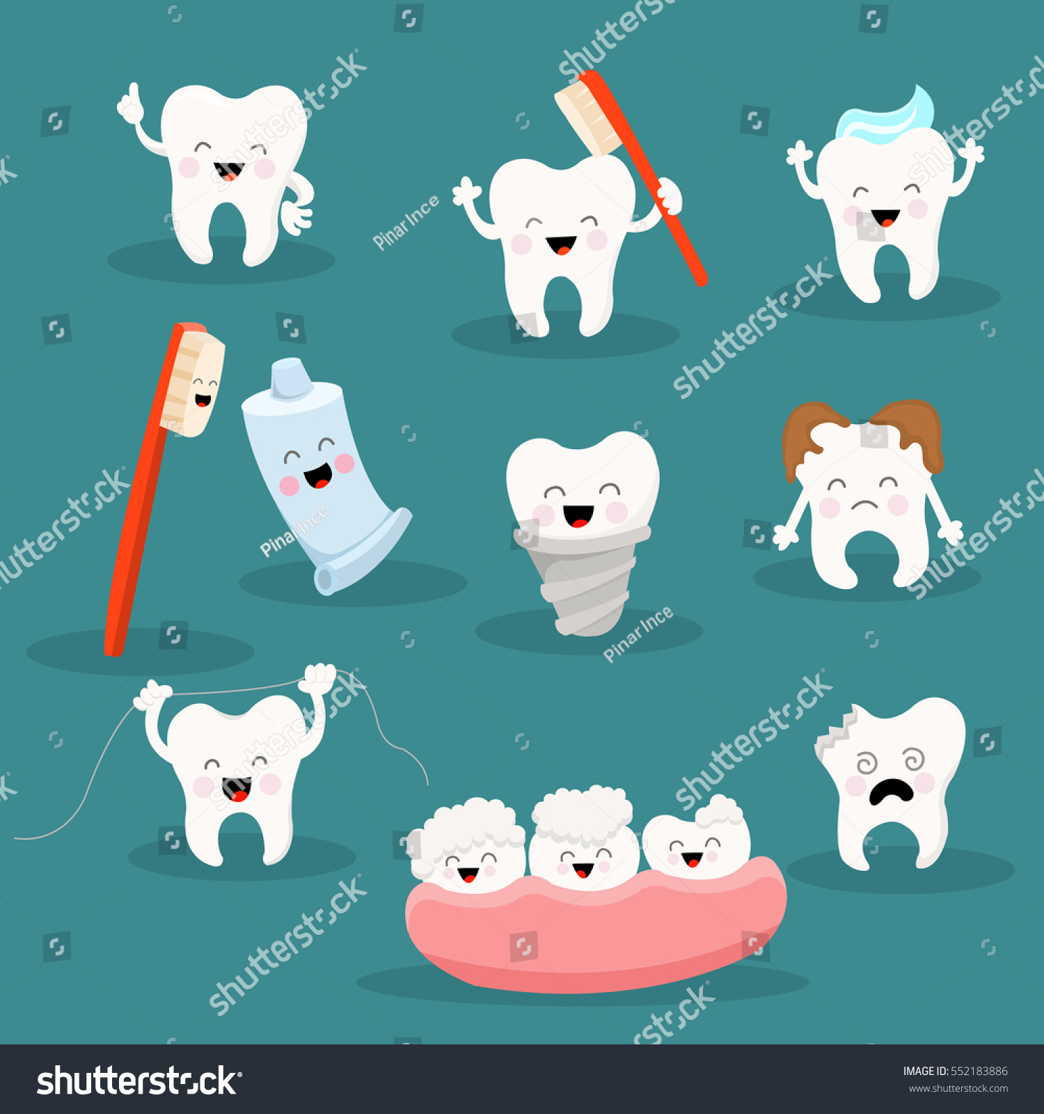 Cute Tooth Character Set Toothpaste Toothbrush Stock Vector (Royalty ...