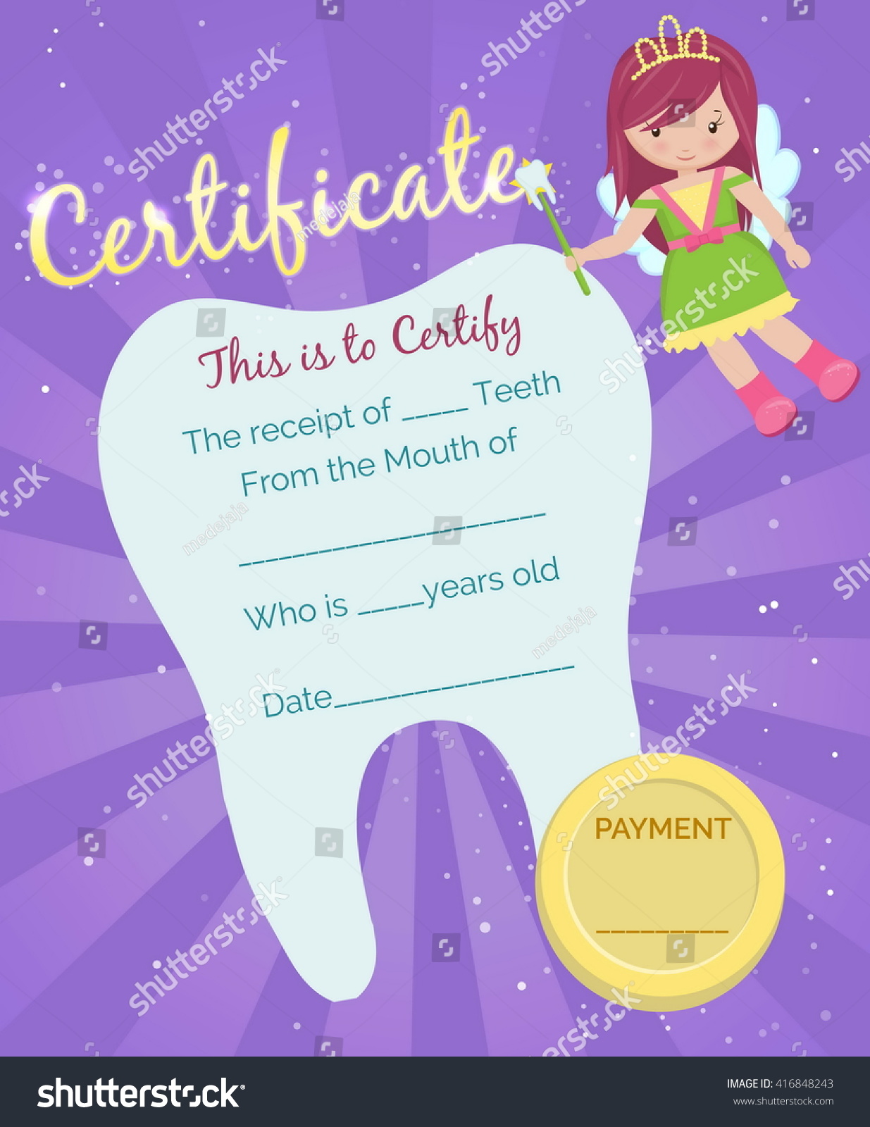 Cute Tooth Fairy Receipt Certificate Template Stock Vector With Regard To Free Tooth Fairy Certificate Template