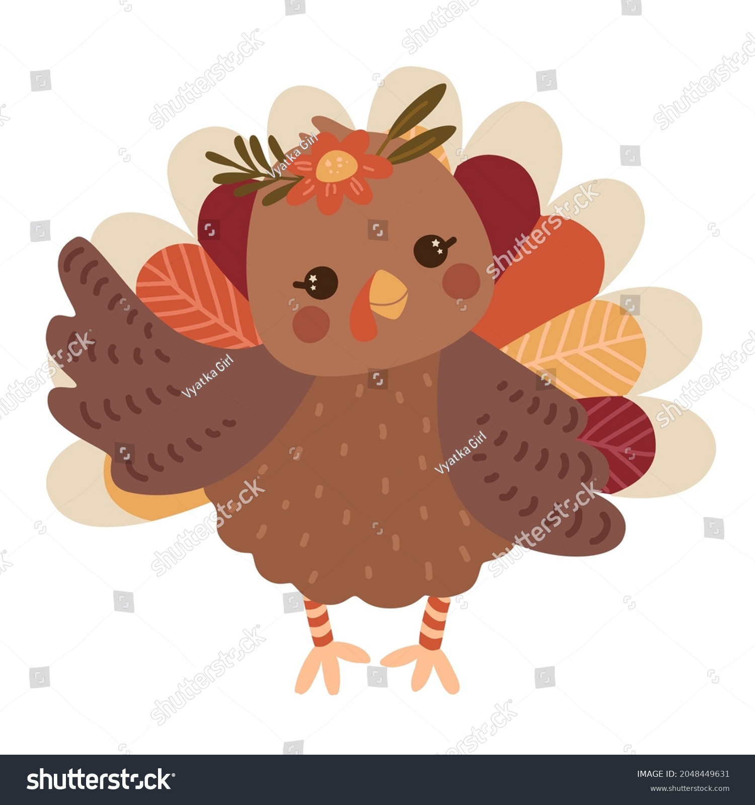 Cute Turkey Vector Illustration Kawaii Thanksgiving Stock Vector