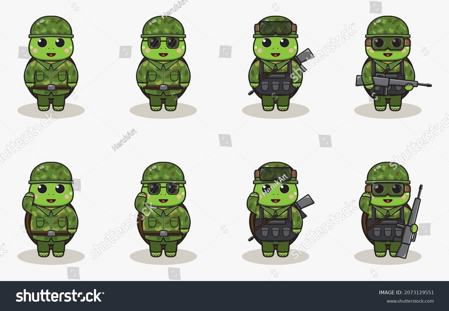 Cute Turtle Army Cartoon Set Animal Stock Vector (Royalty Free ...