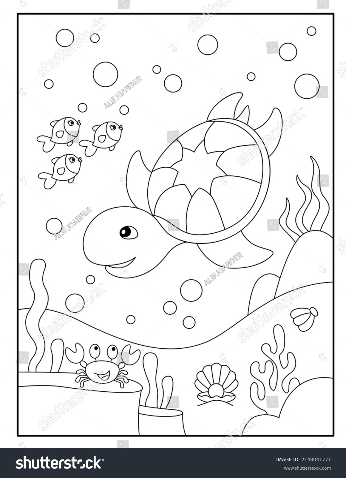 Cute Turtle Coloring Pages Kids Stock Vector (Royalty Free) 2148041771 ...