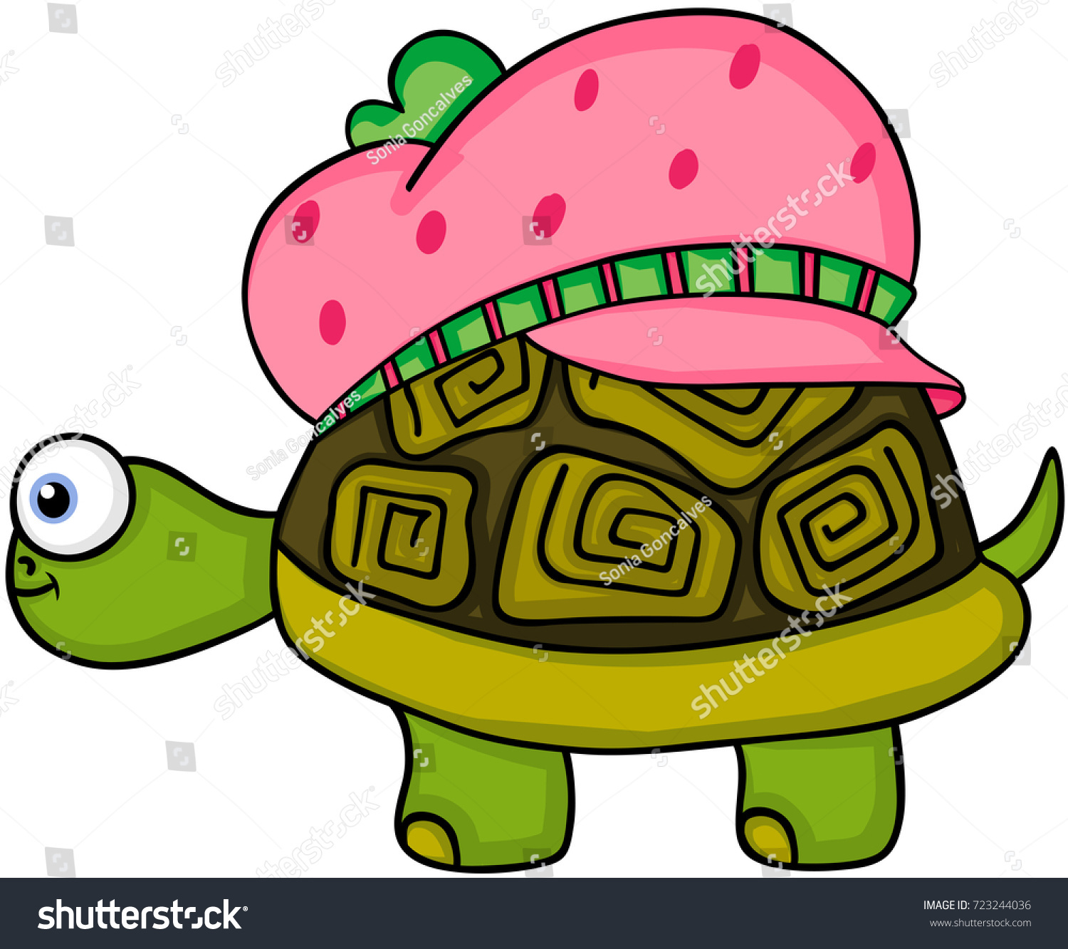 Cute Turtle Strawberry Hat Stock Vector (Royalty Free) 723244036