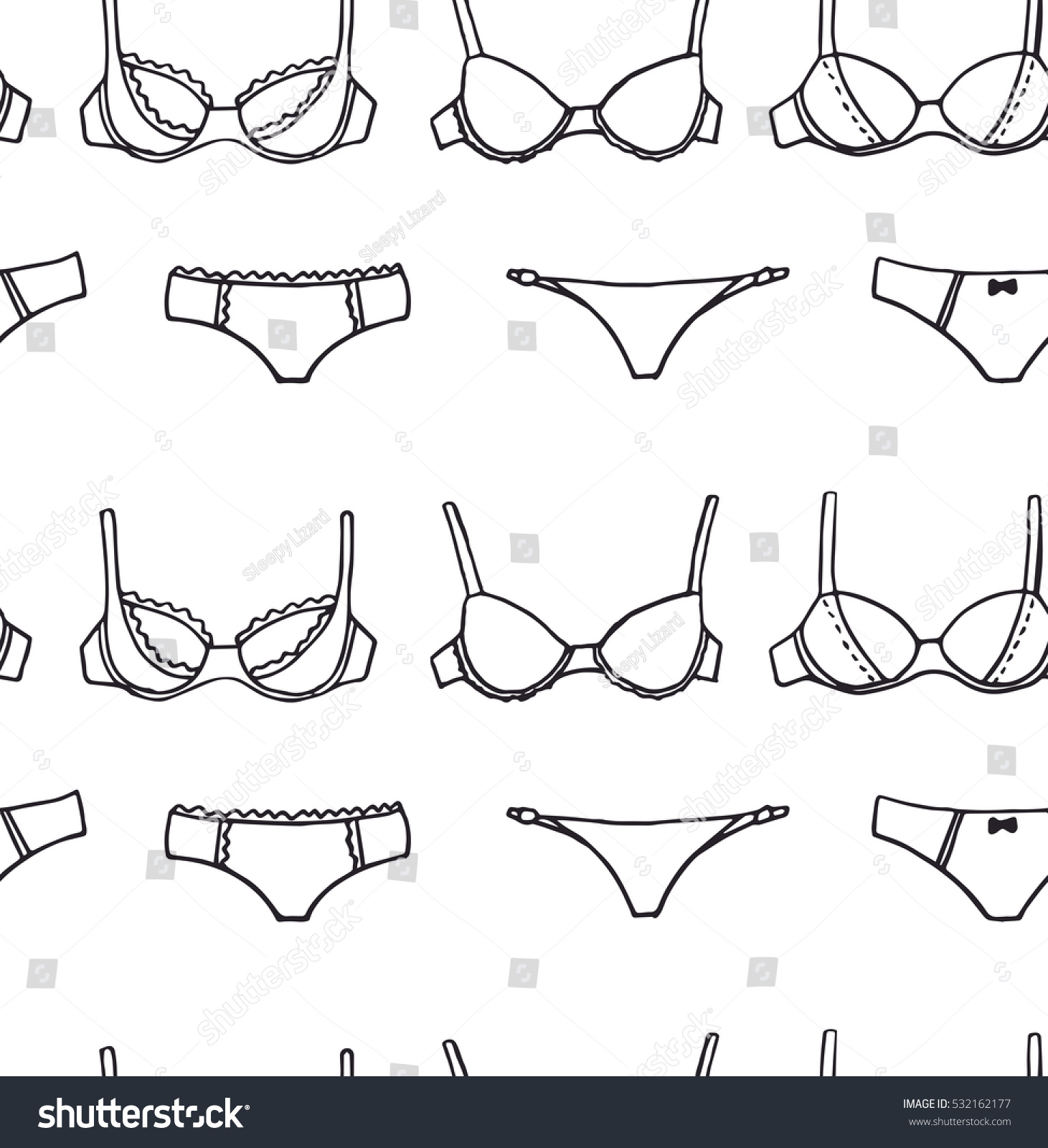 Cute Underwear Sketchy Vector Pattern Outline Stock Vector (Royalty