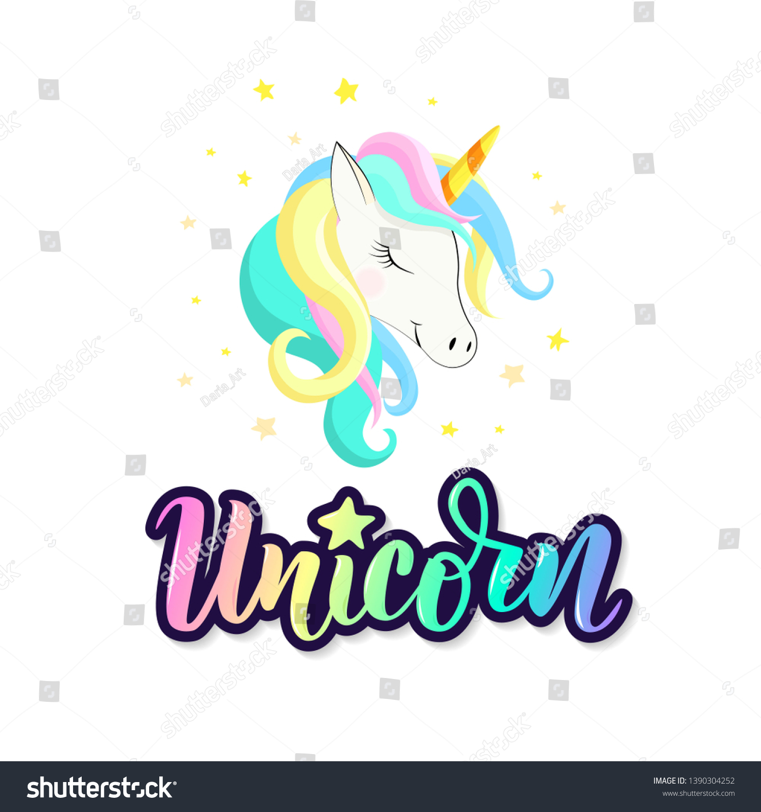 Cute Unicorn Inscription Unicorn Good Logo Stock Vector (Royalty Free ...