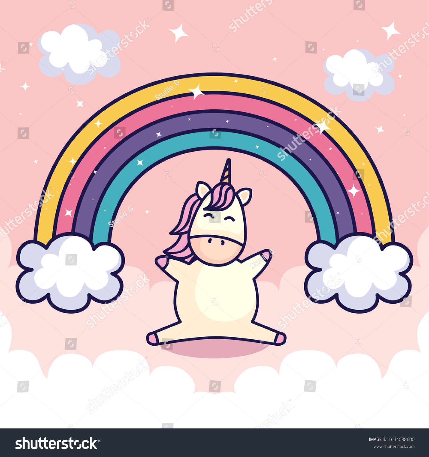 Cute Unicorn Rainbow Clouds Vector Illustration Stock Vector Royalty