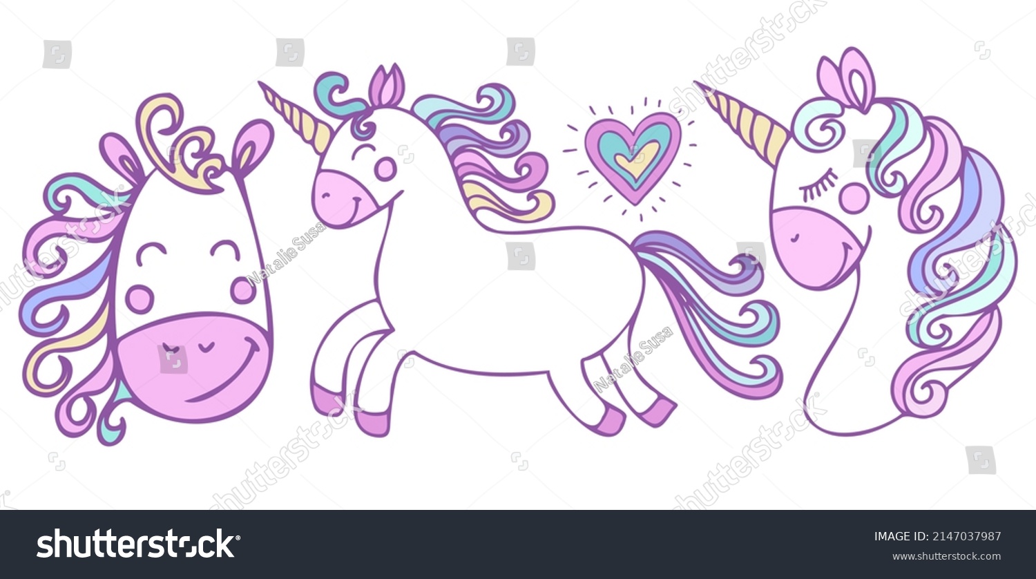 SVG of Cute unicorn and unicorn head with colorful mane.Cartoon style vector illustration isolated on white background.
Suitable for nursery and post card design and svg for cricut svg