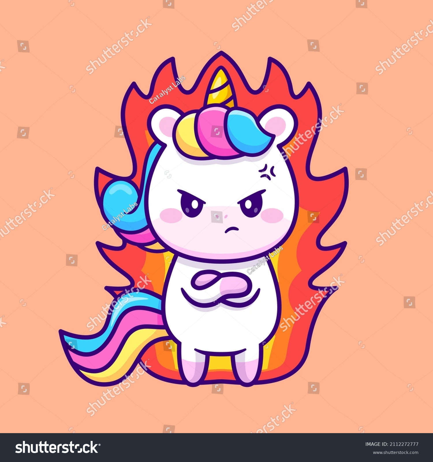 SVG of Cute Unicorn Angry Cartoon Vector Icon Illustration. Animal Nature Icon Concept Isolated Premium Vector. Flat Cartoon Style svg
