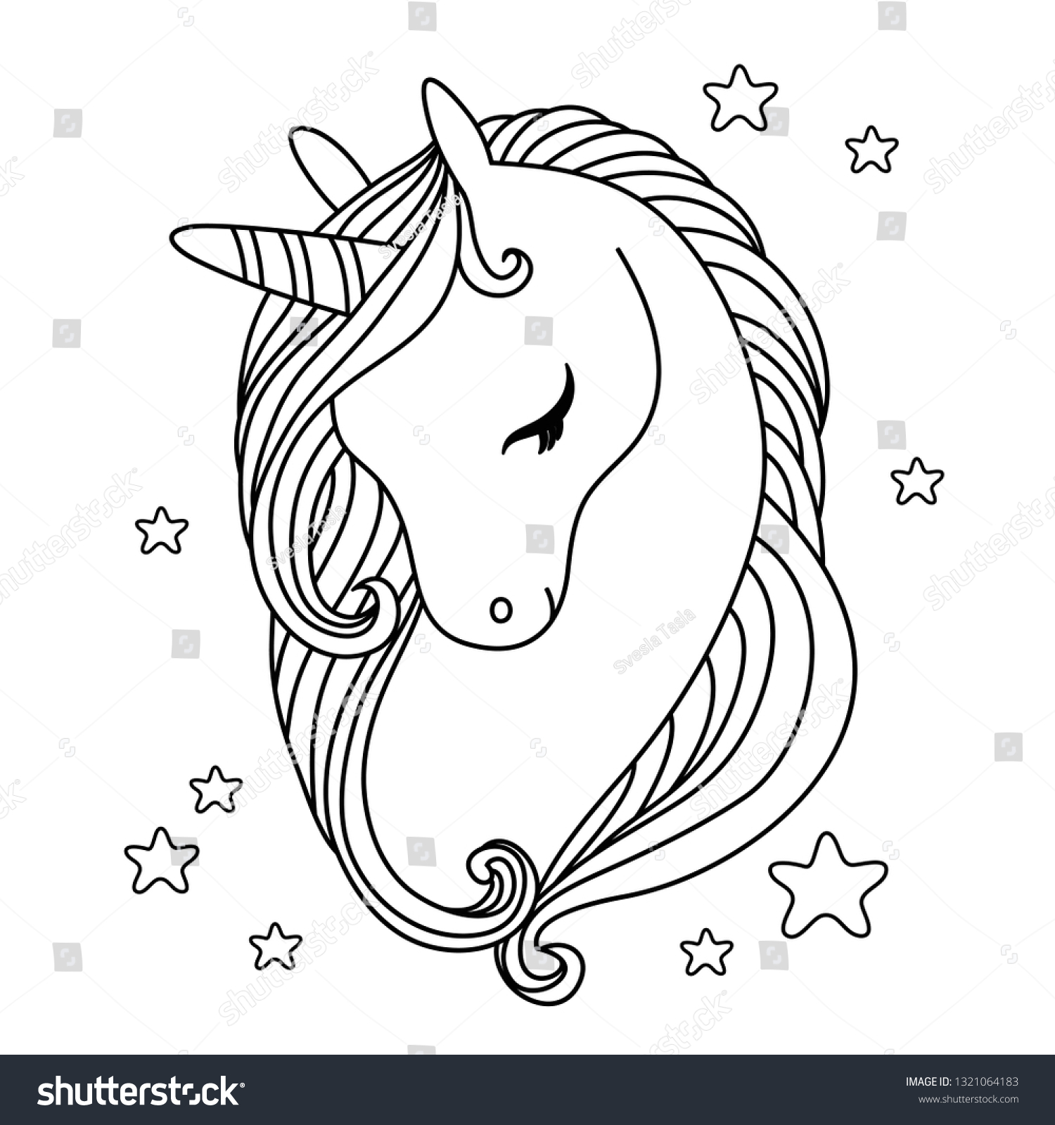 cute unicorn black white line illustration stock vector royalty free 1321064183