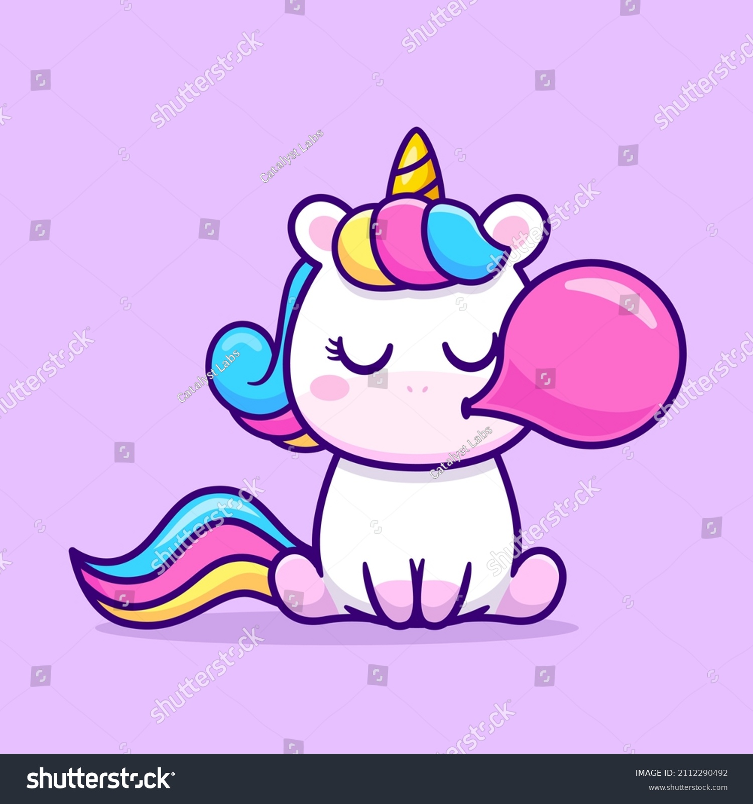 Cute Unicorn Blowing Gum Cartoon Vector Stock Vector (Royalty Free ...