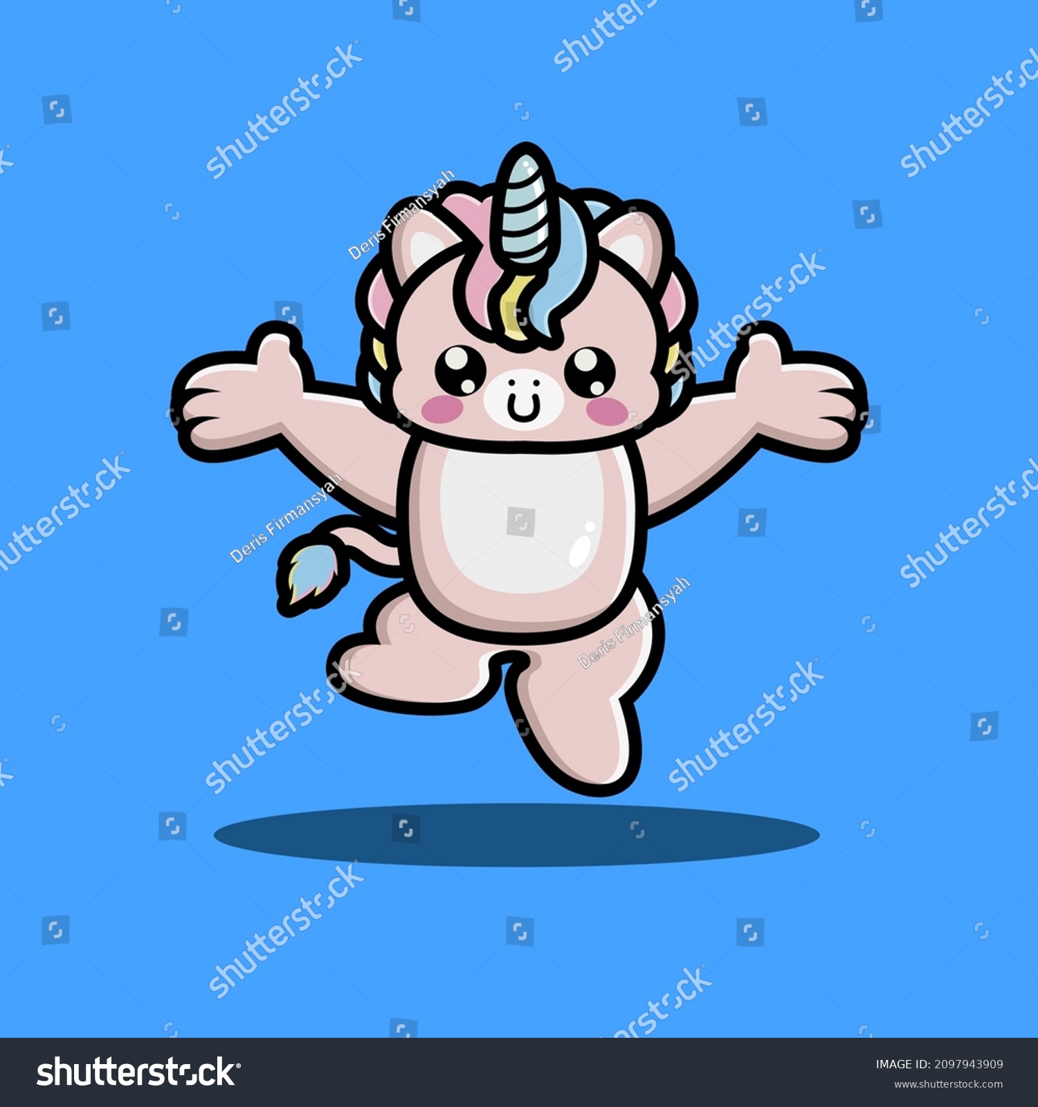 Cute Unicorn Cartoon Jumping Happy Stock Vector Royalty Free